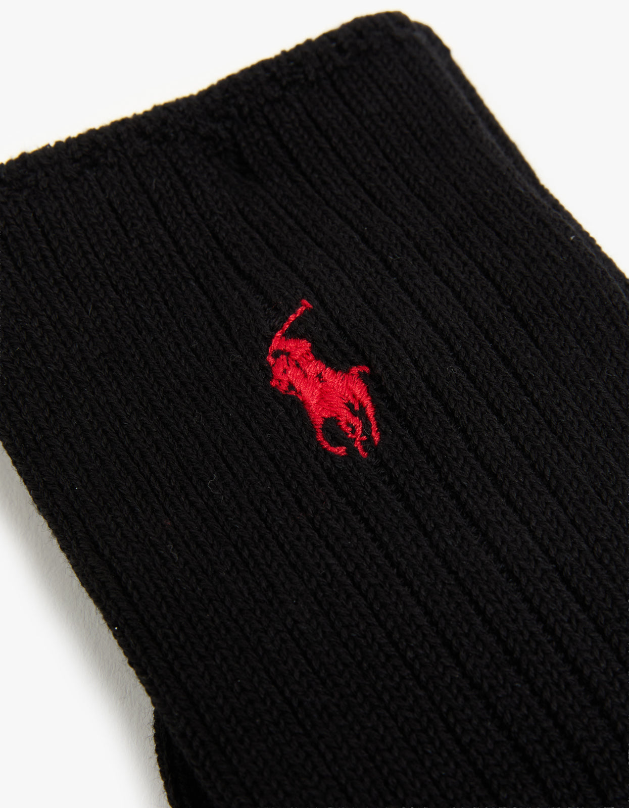 Mens Classic Crew Ribbed Casual Socks - Polo Black