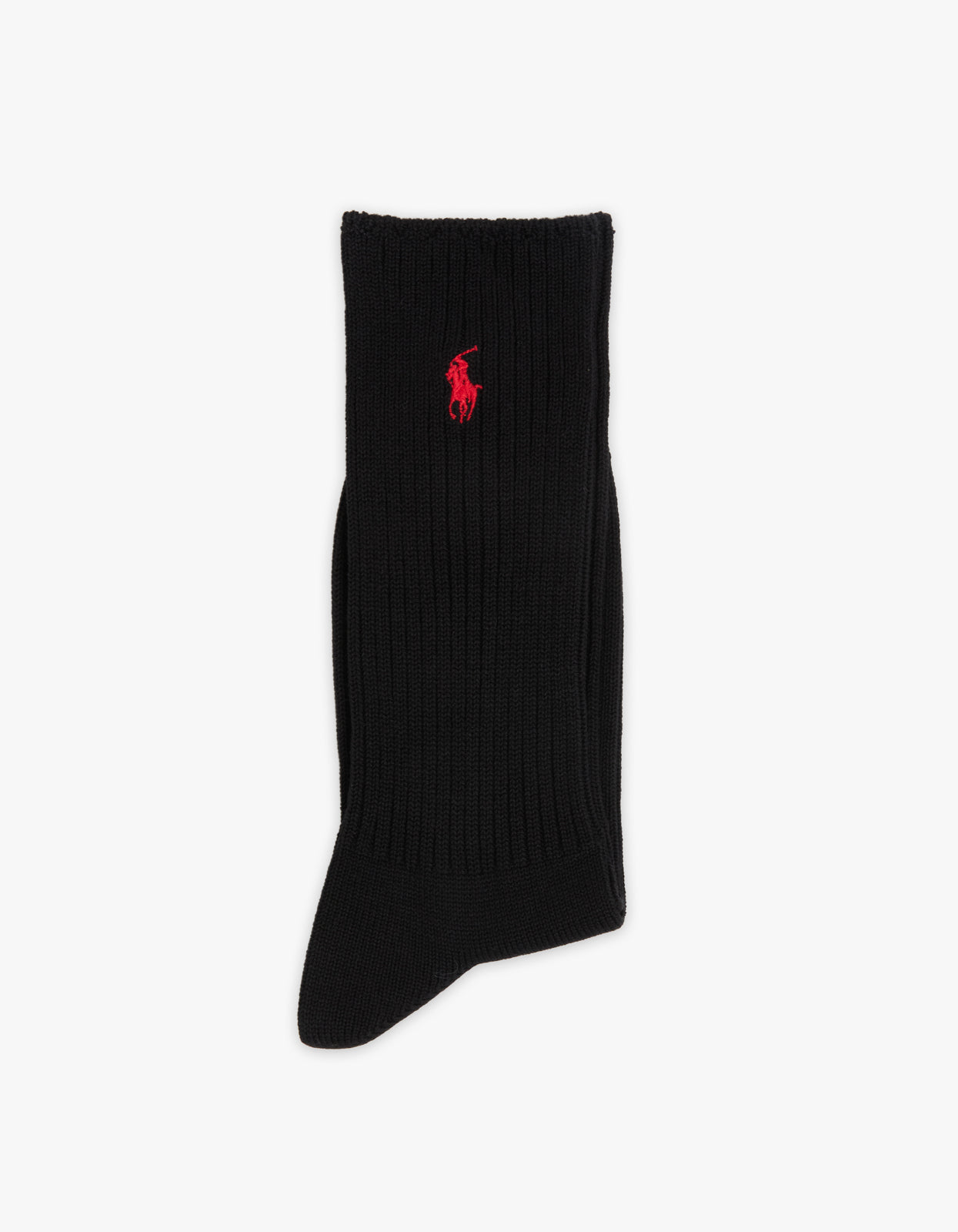 Mens Classic Crew Ribbed Casual Socks - Polo Black
