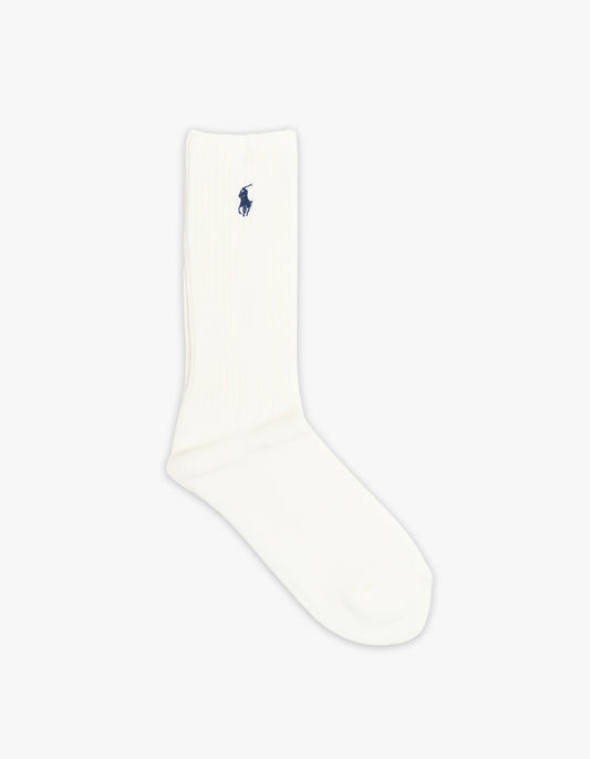 Mens Classic Crew Ribbed Casual Socks - White
