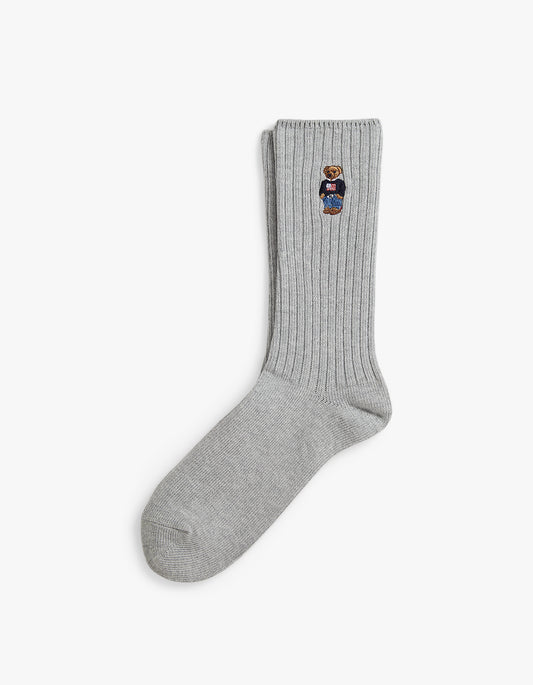 Embroidered Sweater Bear Crew Sock - Andover Grey Heather