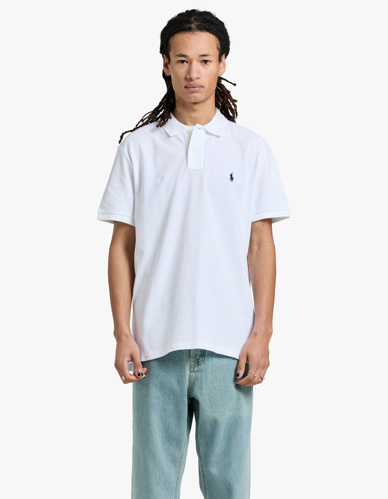 Custom Slim Fit Mesh S/S Polo Shirt - White