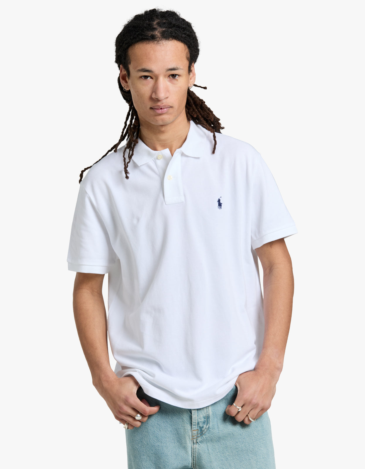 Custom Slim Fit Mesh S/S Polo Shirt - White