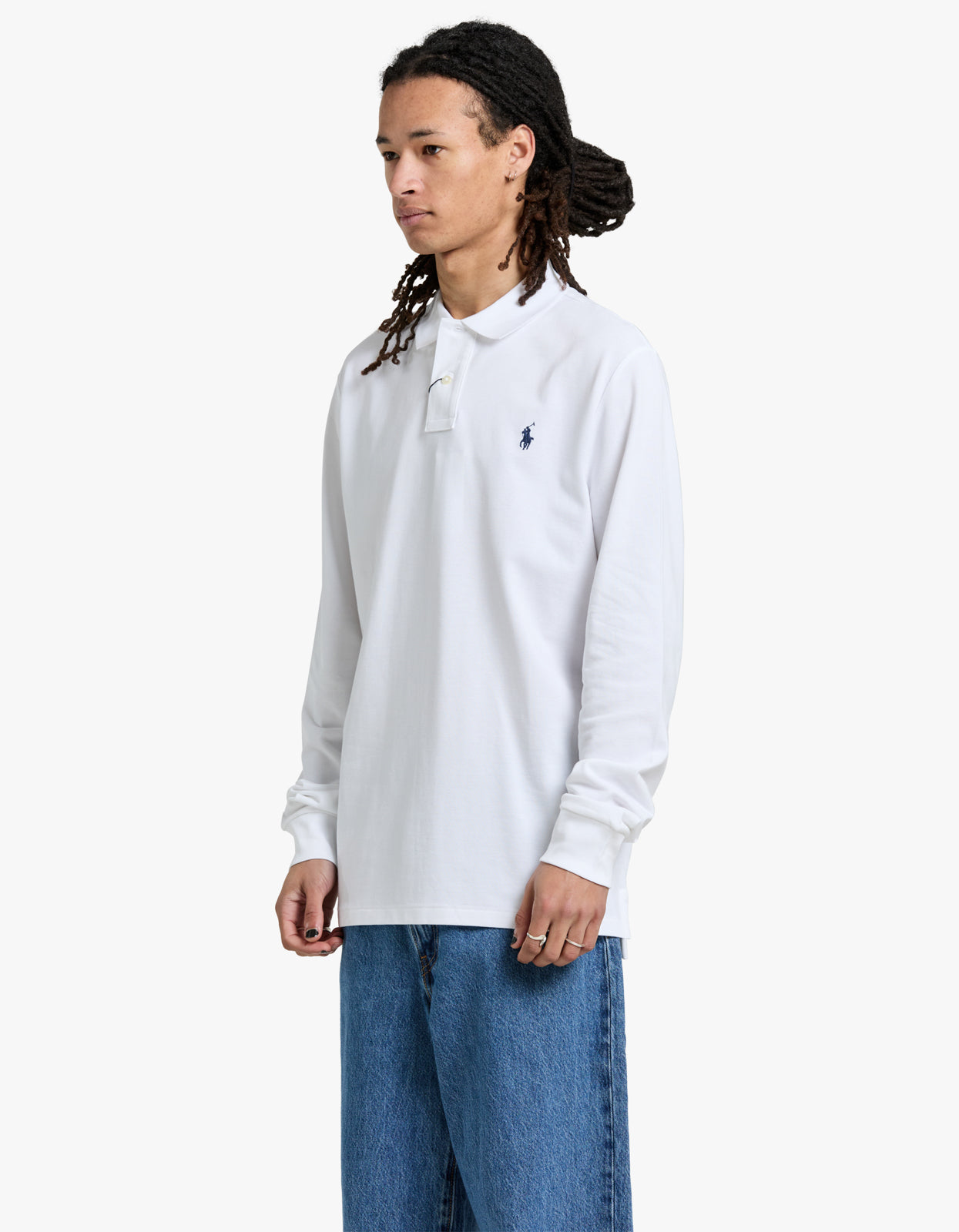 Custom Slim Fit Mesh L/S Polo Shirt - White