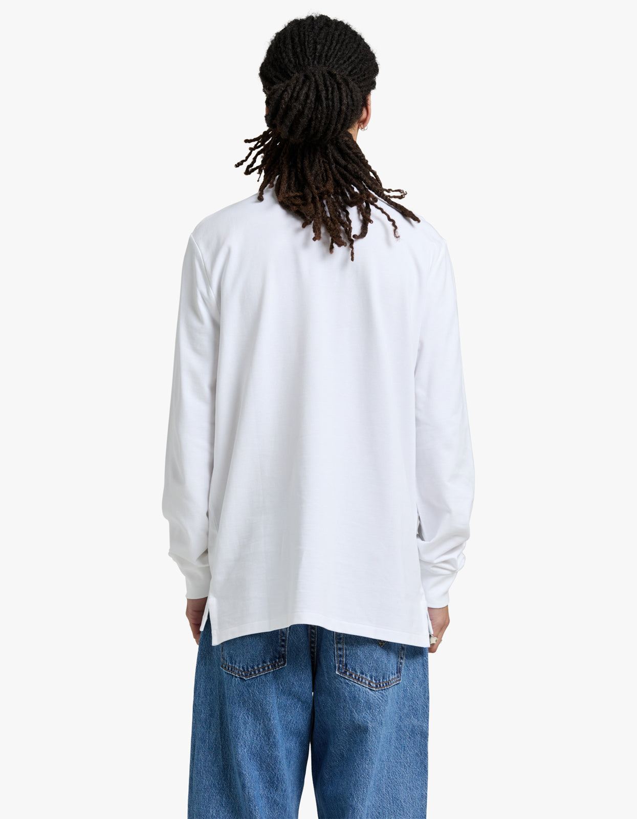 Custom Slim Fit Mesh L/S Polo Shirt - White