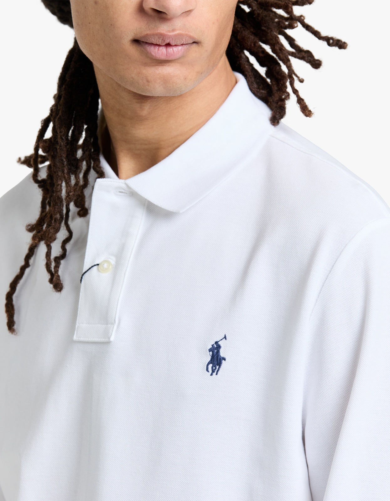 Custom Slim Fit Mesh L/S Polo Shirt - White