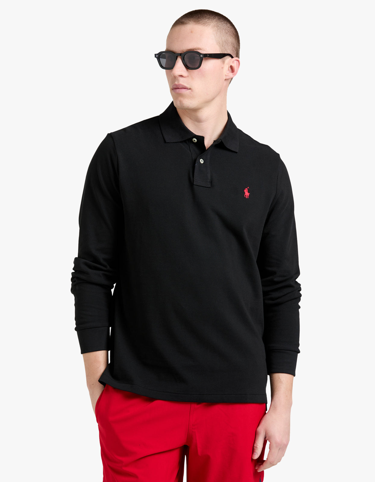 Custom Slim Fit Mesh L/S Polo Shirt - Polo Black/C3870