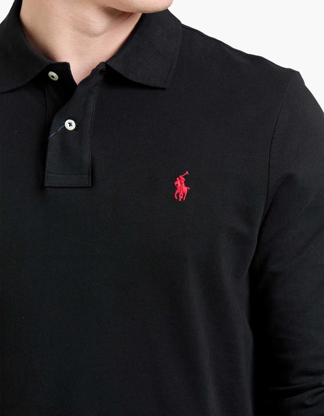 Custom Slim Fit Mesh L/S Polo Shirt - Polo Black/C3870