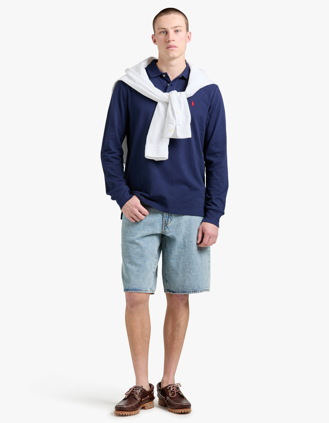 Custom Slim Fit Mesh L/S Polo Shirt - Newport Navy/C3870