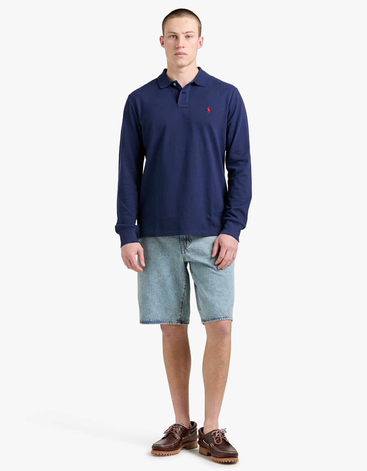 Custom Slim Fit Mesh L/S Polo Shirt - Newport Navy/C3870