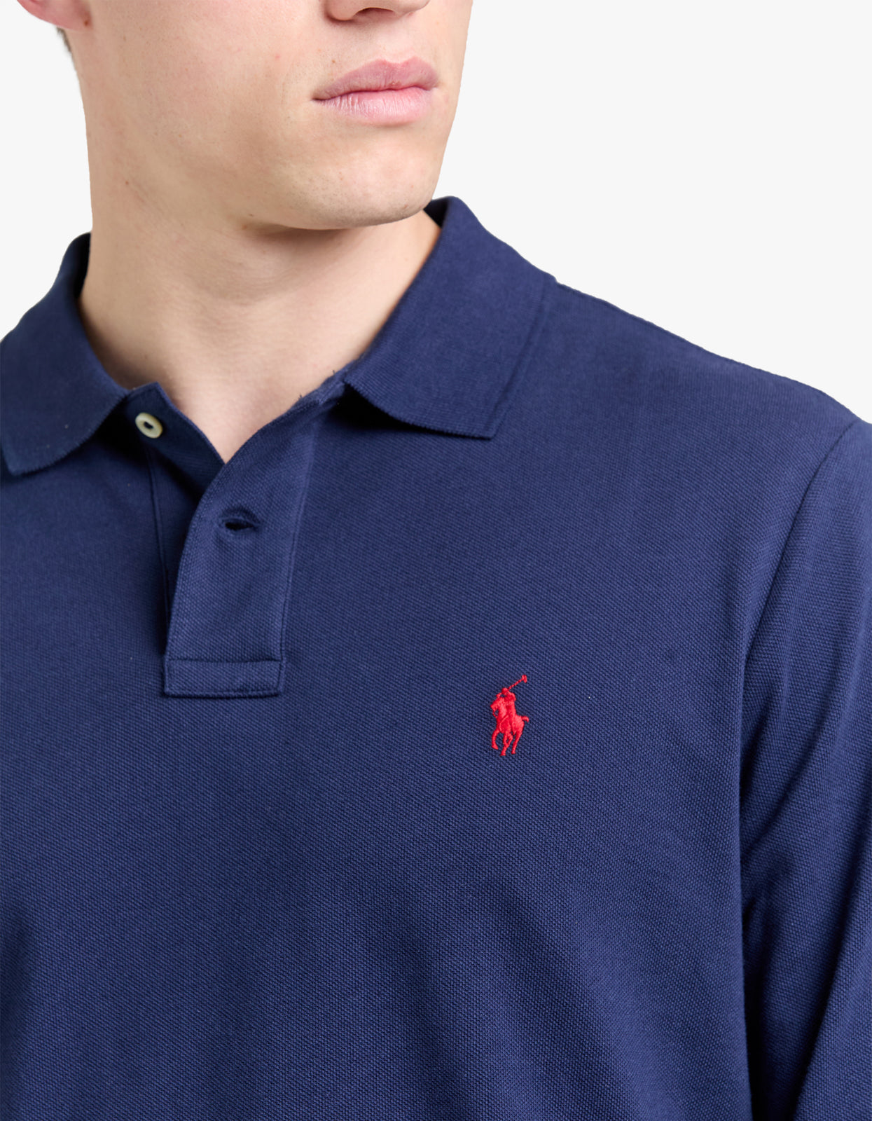 Custom Slim Fit Mesh L/S Polo Shirt - Newport Navy/C3870