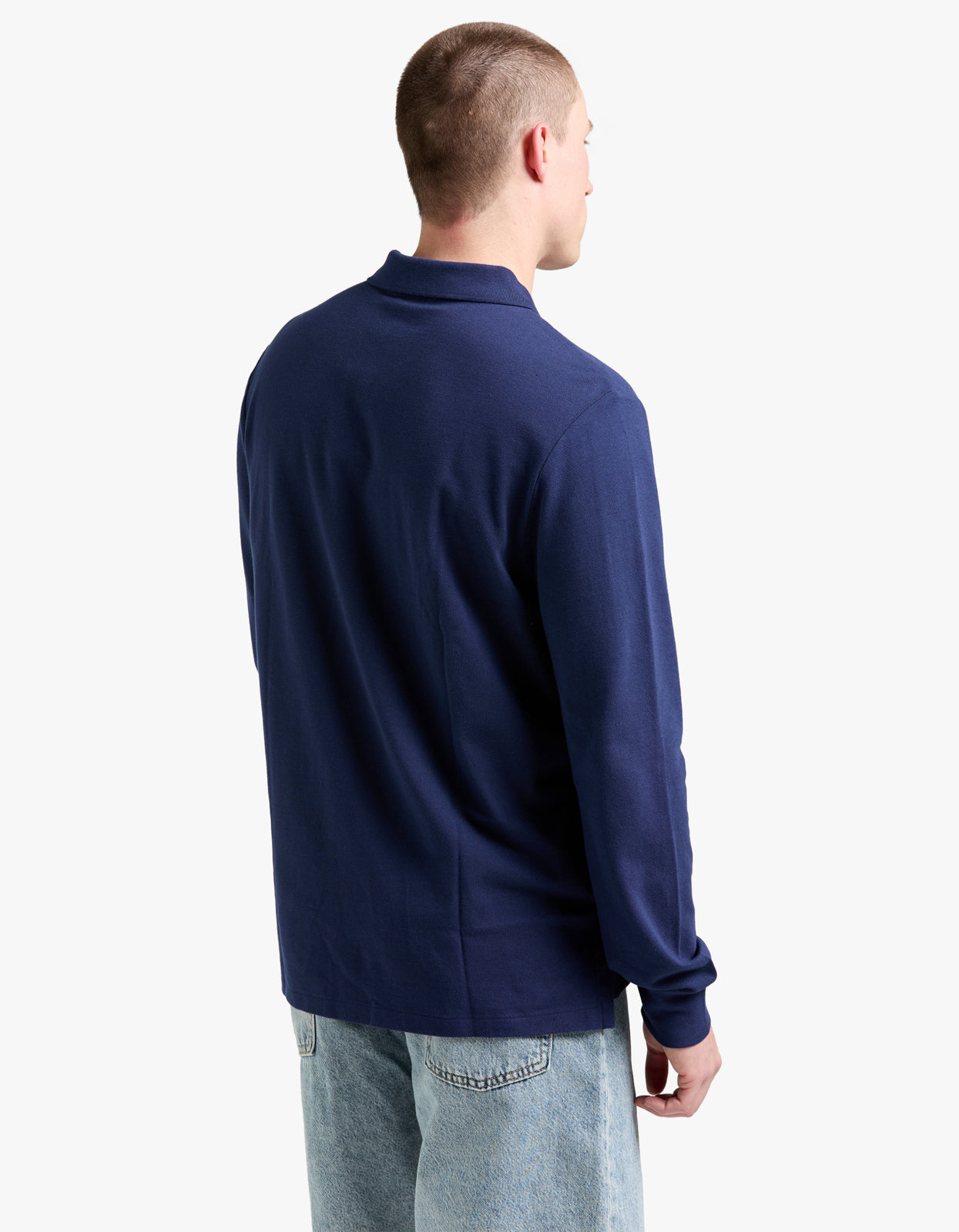 Custom Slim Fit Mesh L/S Polo Shirt - Newport Navy/C3870