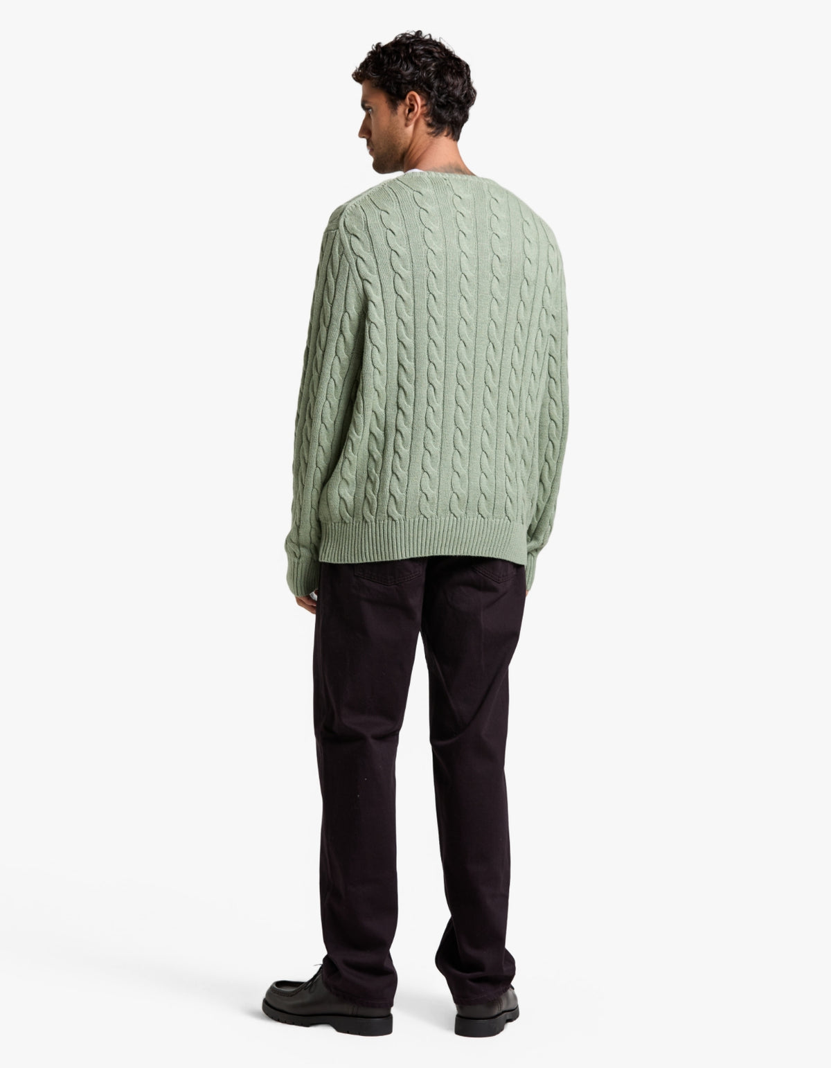 Cable Knit Cotton Sweater - Fern Green Heather