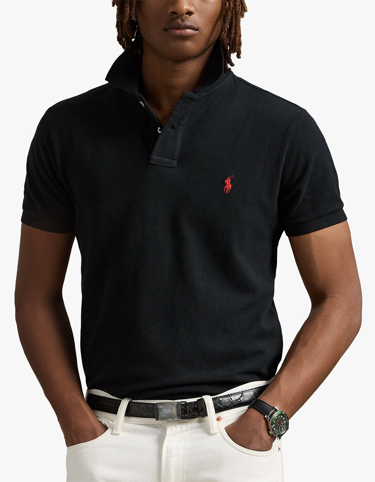 Custom Slim Fit Mesh S/S Polo Shirt - Polo Black/C3870