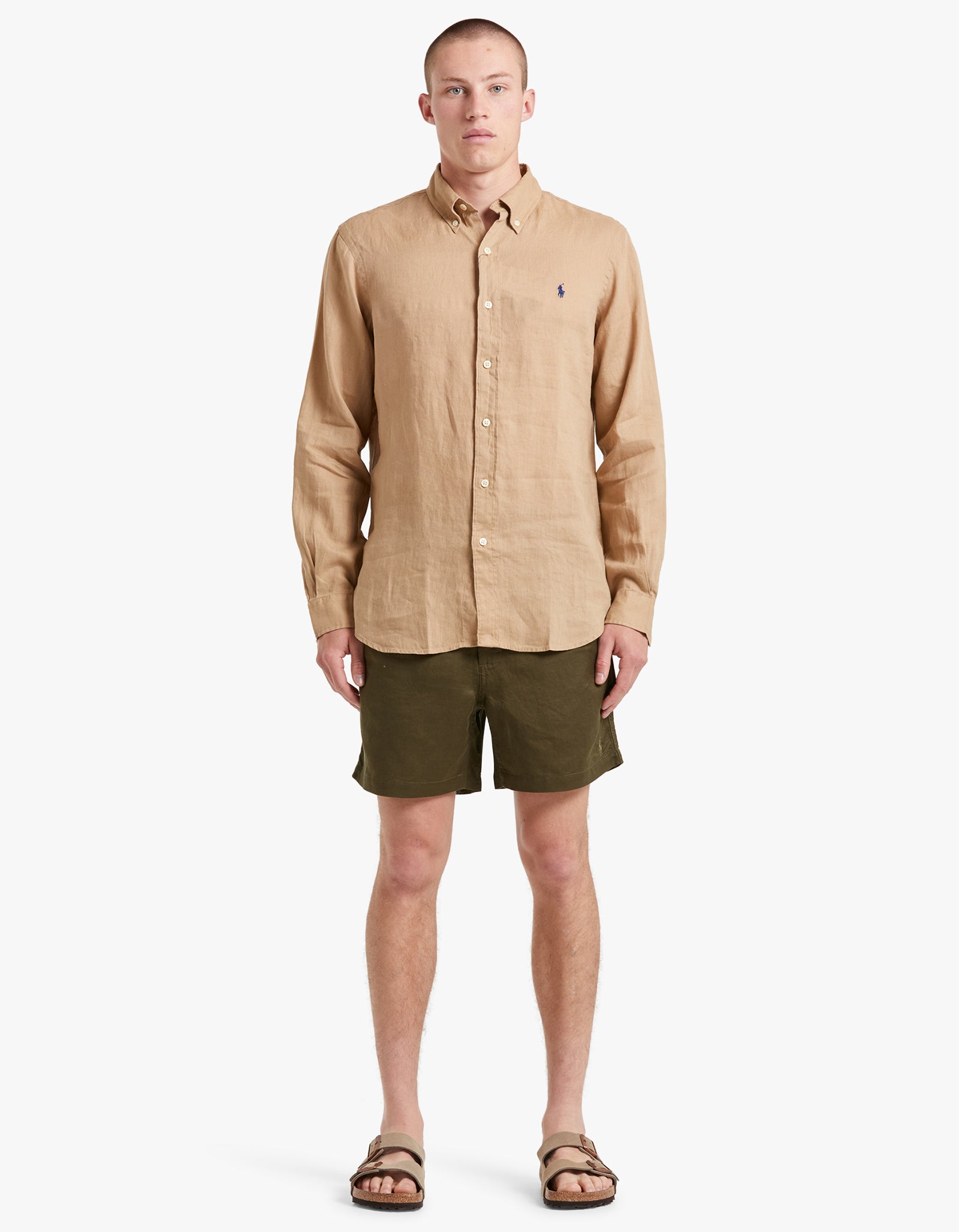 Long sleeve shirt hot sale with khaki shorts