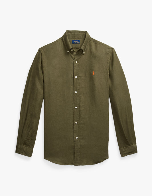 Long Sleeve Linen Sport Shirt - New Olive