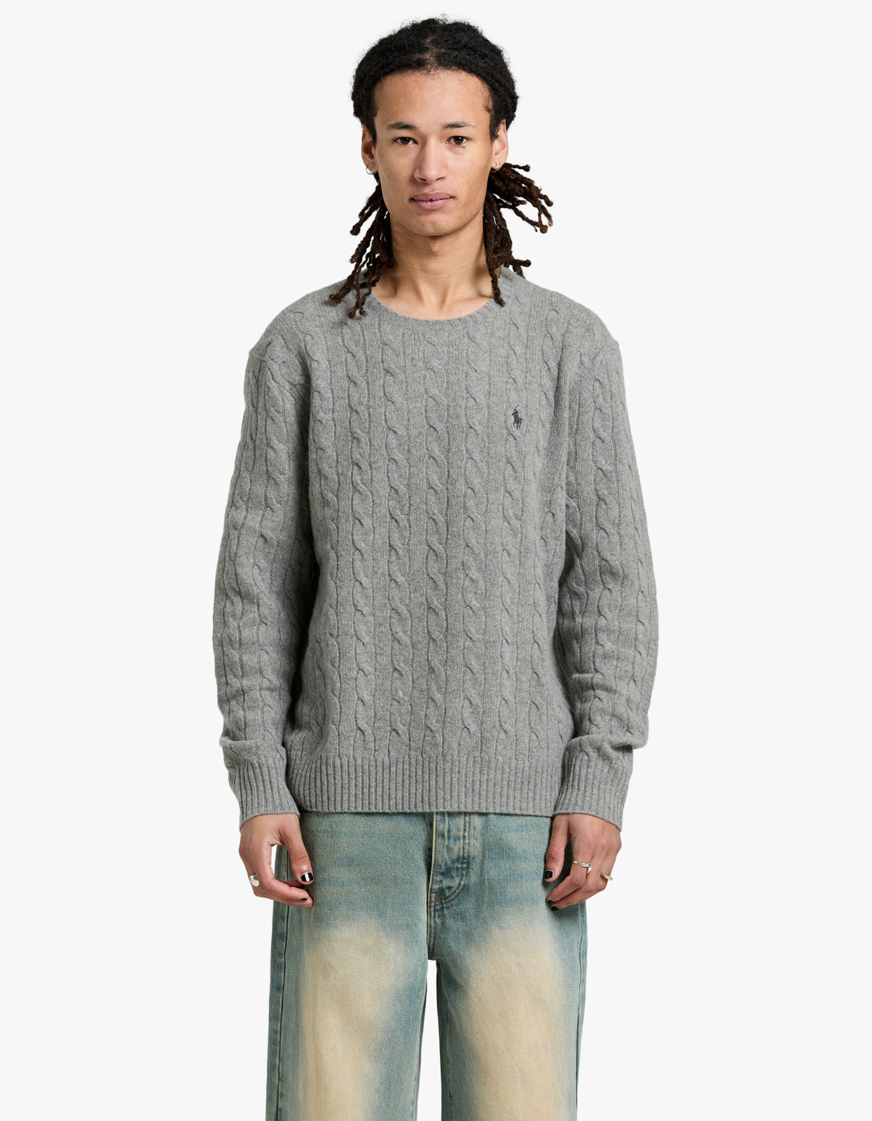 Long Sleeve Cable Sweater - Fawn Grey Heather