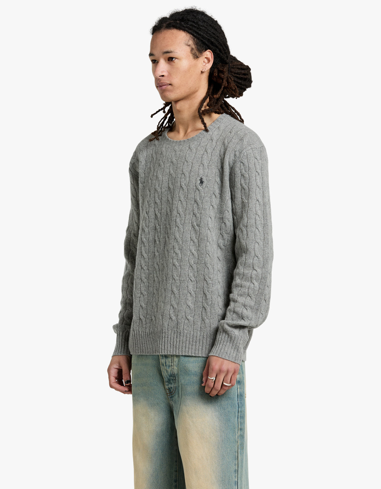 Long Sleeve Cable Sweater - Fawn Grey Heather