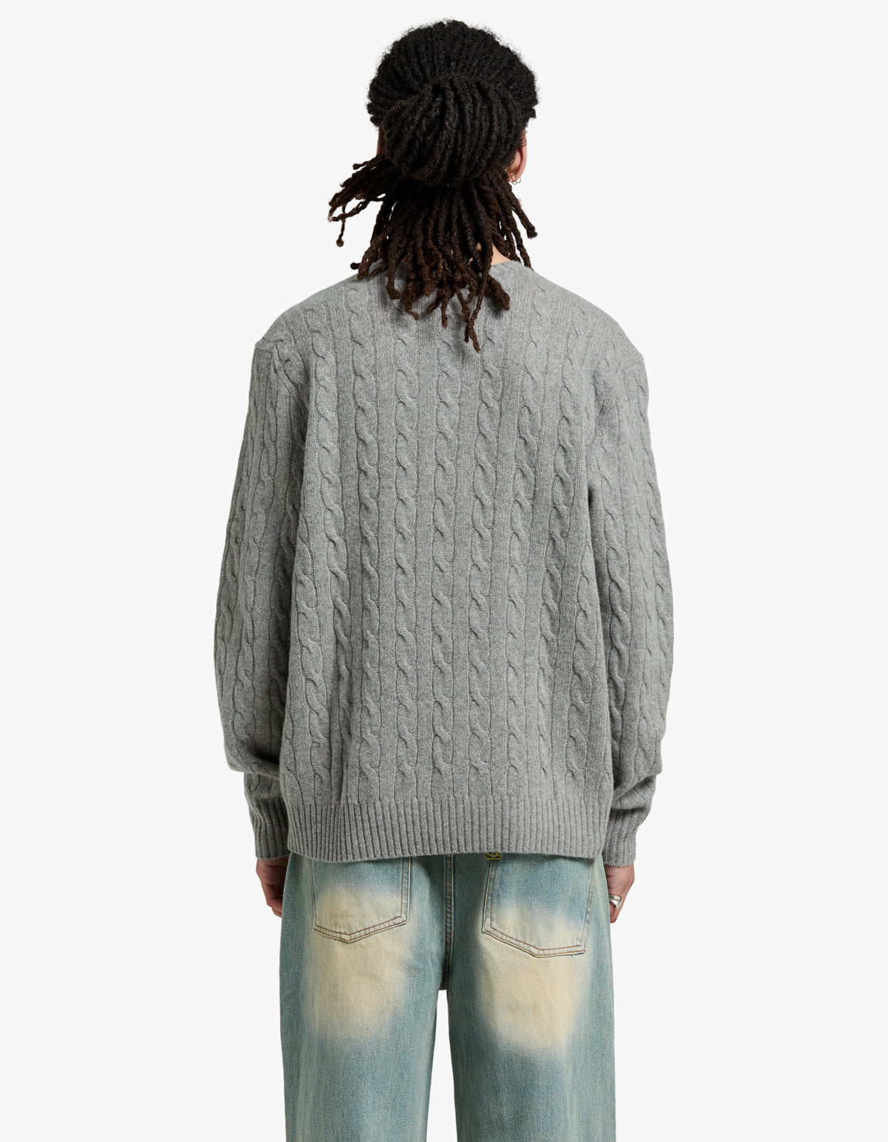 Long Sleeve Cable Sweater - Fawn Grey Heather