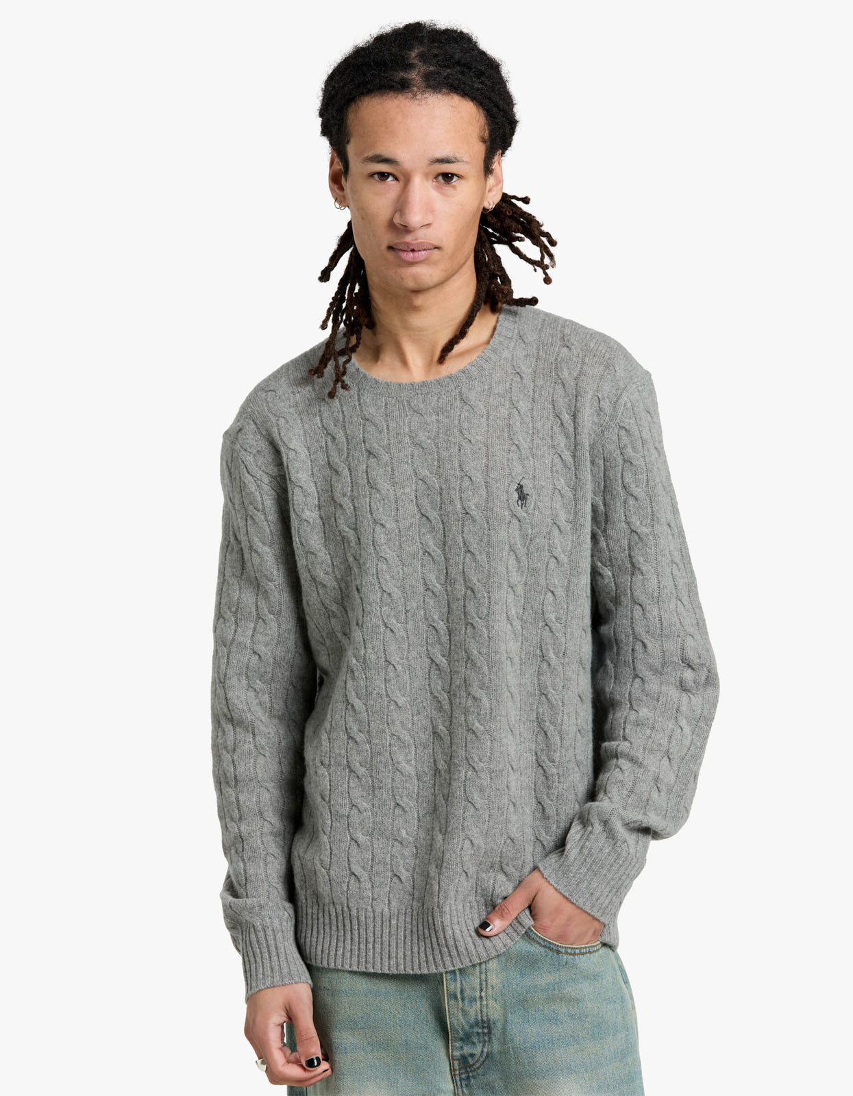 Long Sleeve Cable Sweater - Fawn Grey Heather