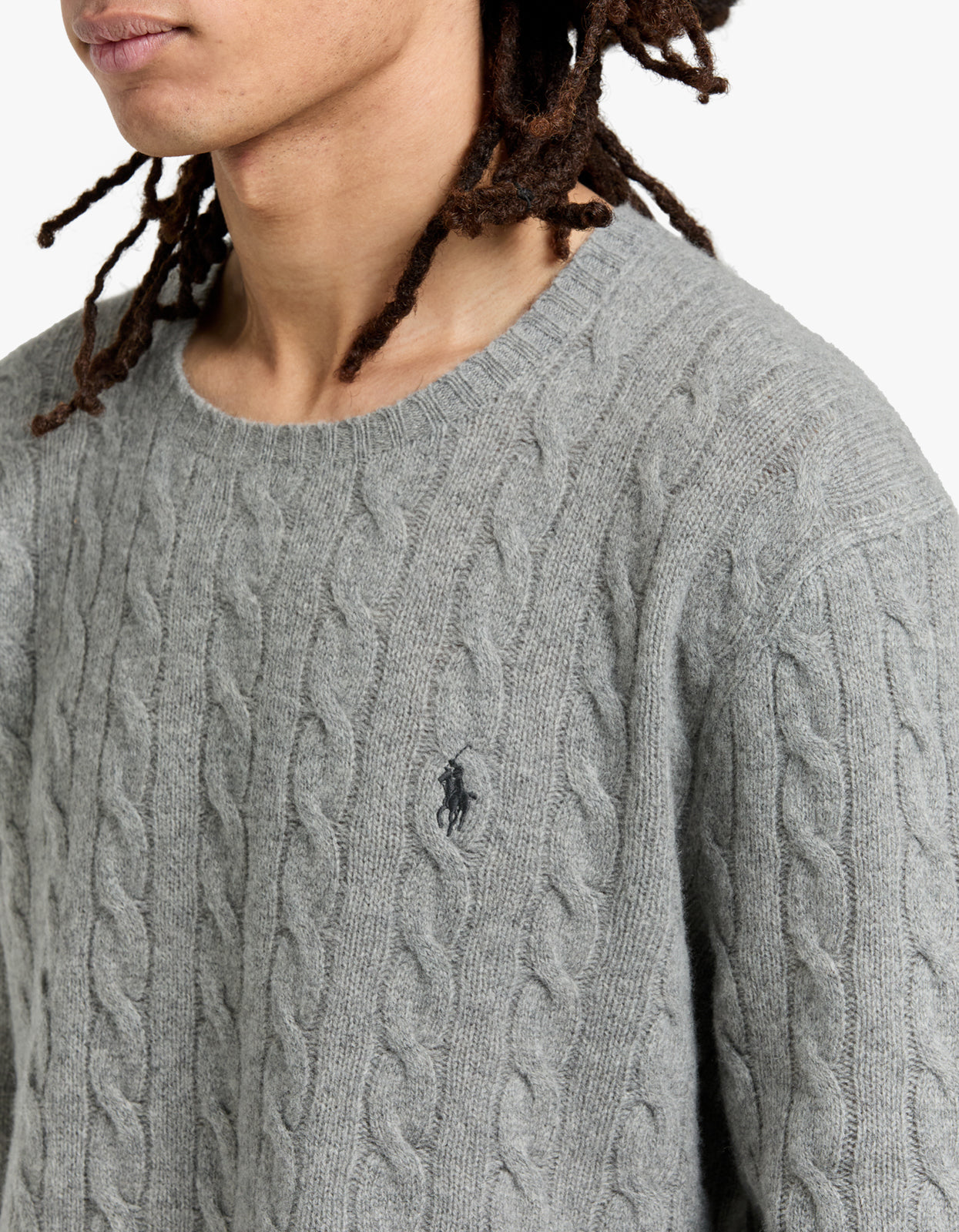 Long Sleeve Cable Sweater - Fawn Grey Heather