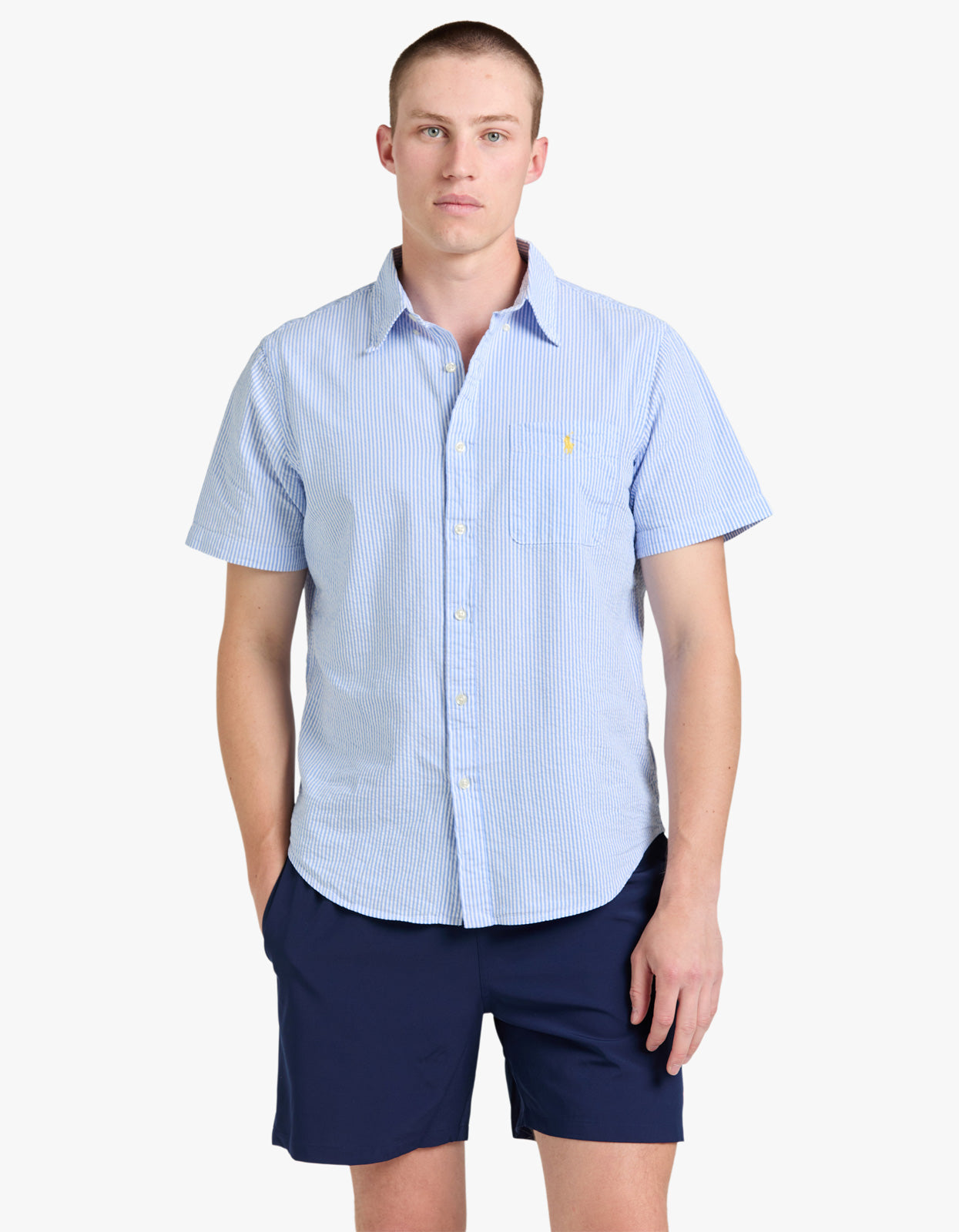 Custom Fit Seersucker Shirt - 2604A Blue/White