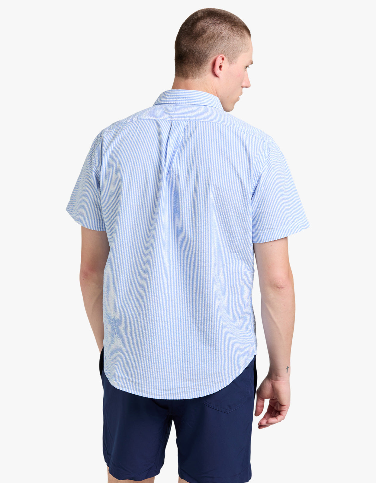 Custom Fit Seersucker Shirt - 2604A Blue/White