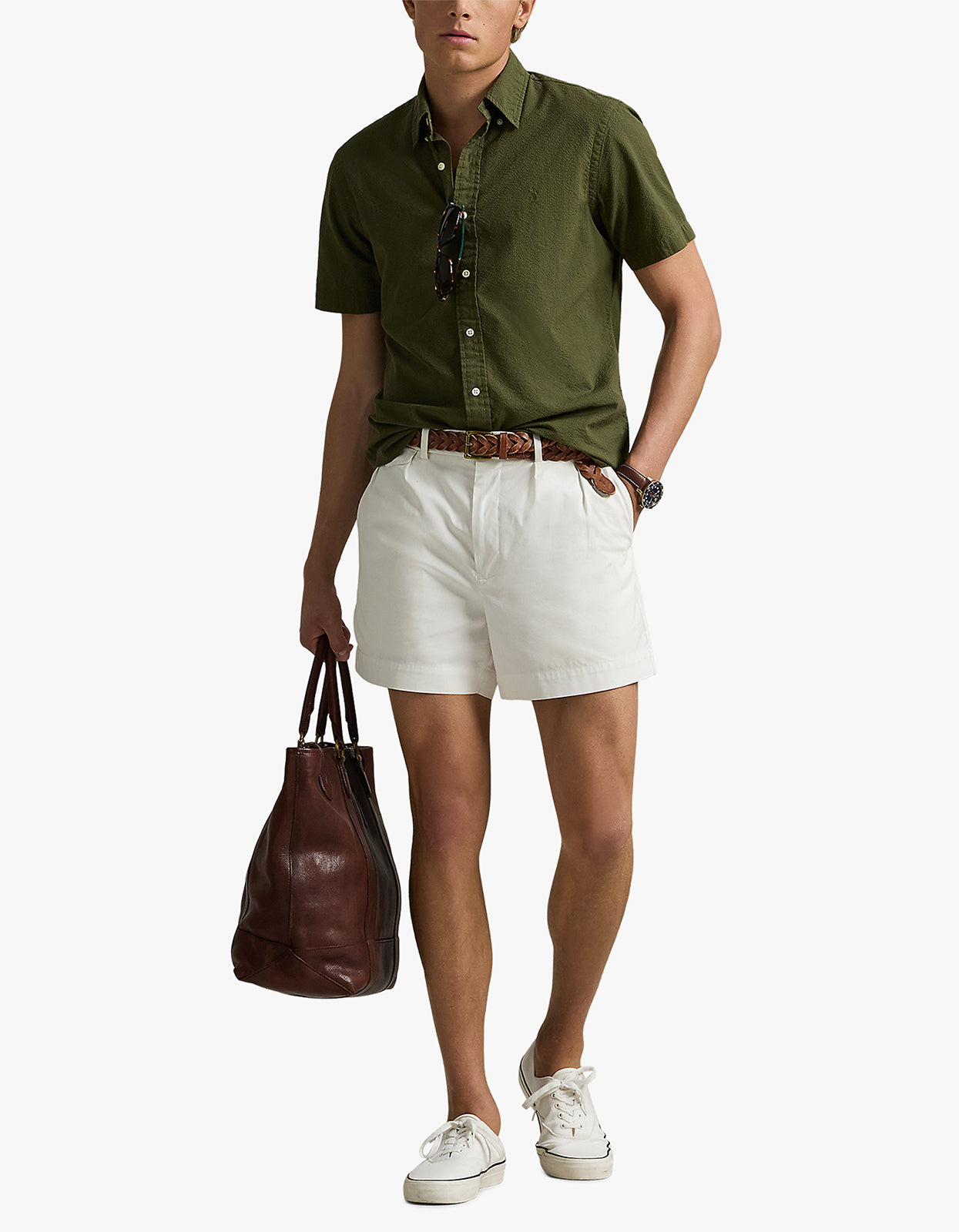 Custom Fit Seersucker Shirt - New Olive