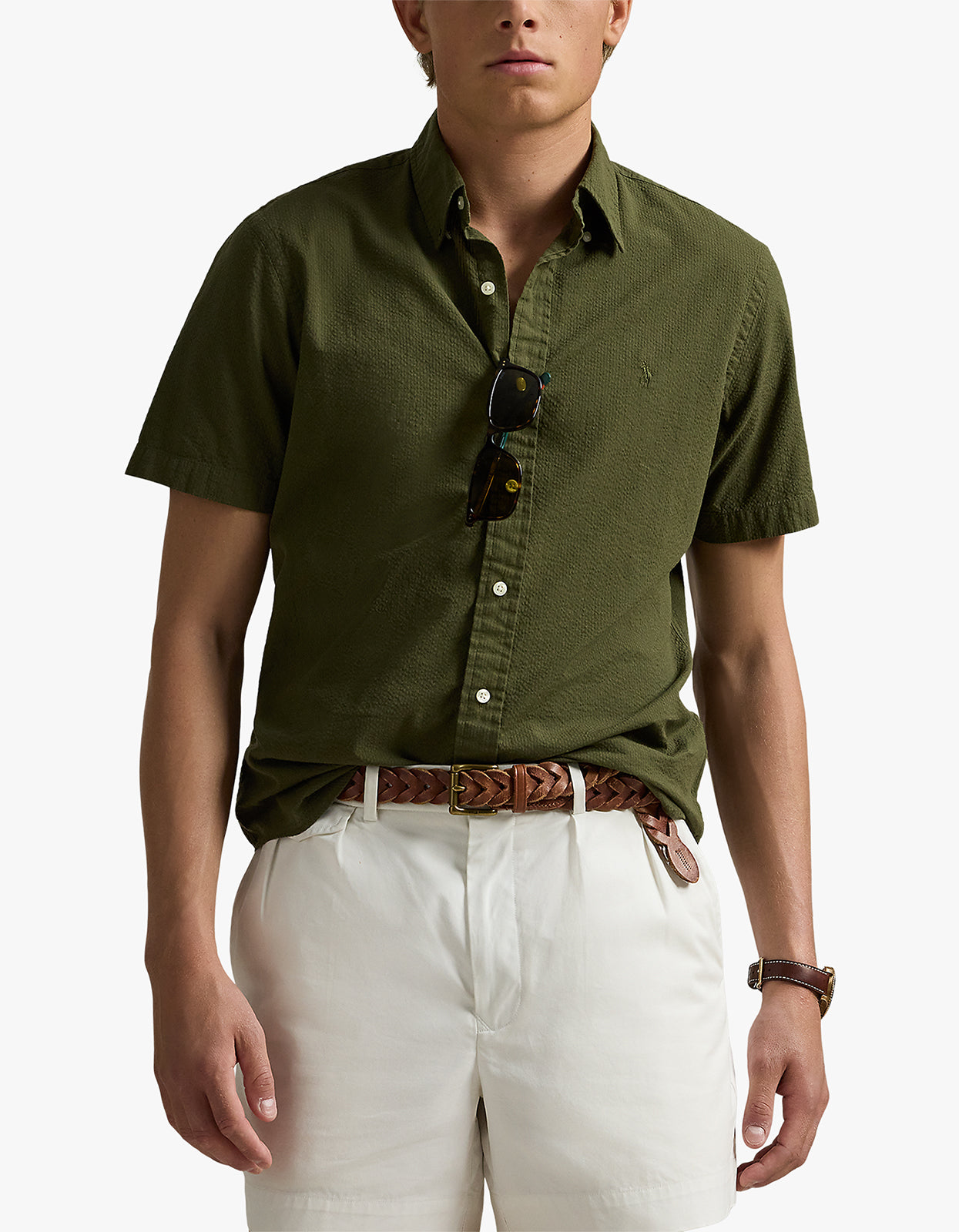 Custom Fit Seersucker Shirt - New Olive