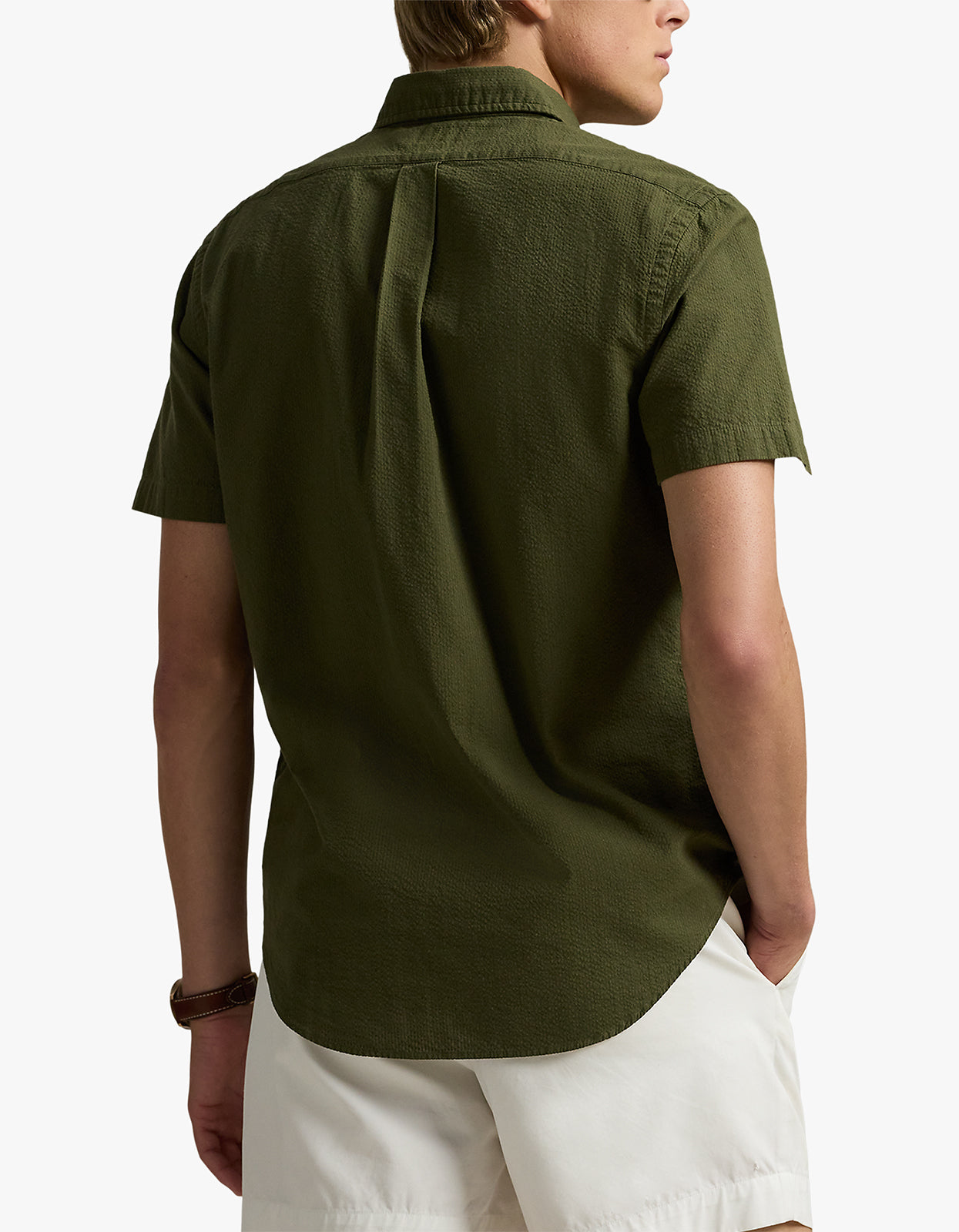 Custom Fit Seersucker Shirt - New Olive