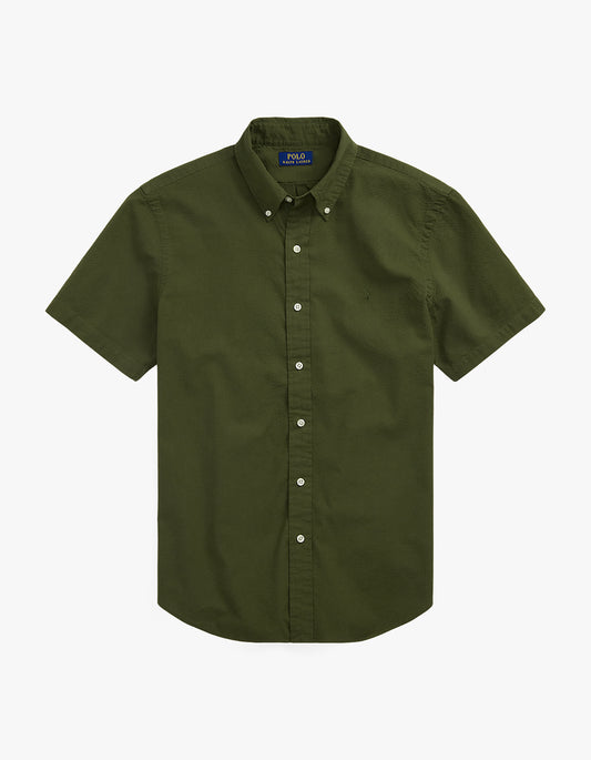 Custom Fit Seersucker Shirt - New Olive