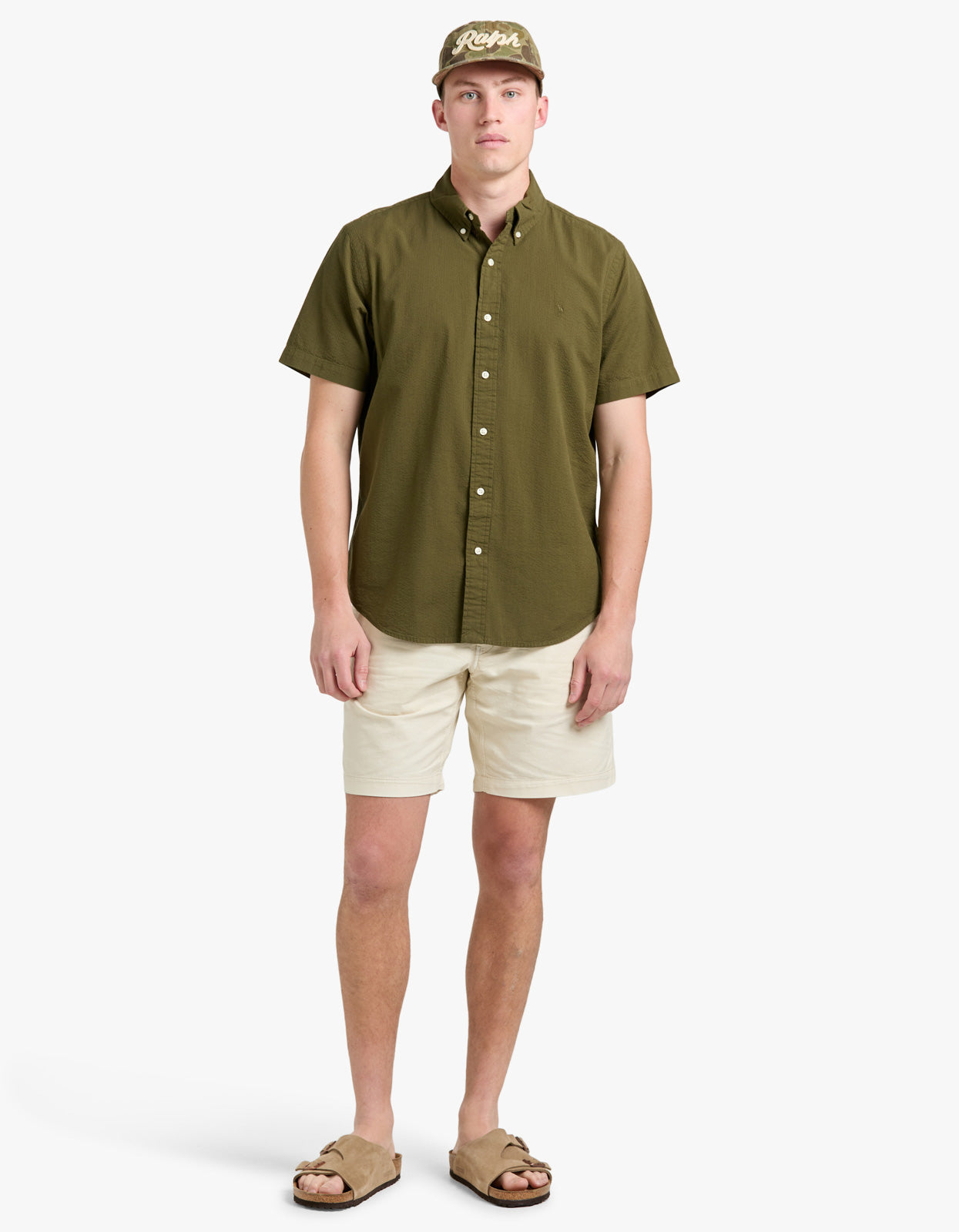 Custom Fit Seersucker Shirt - New Olive