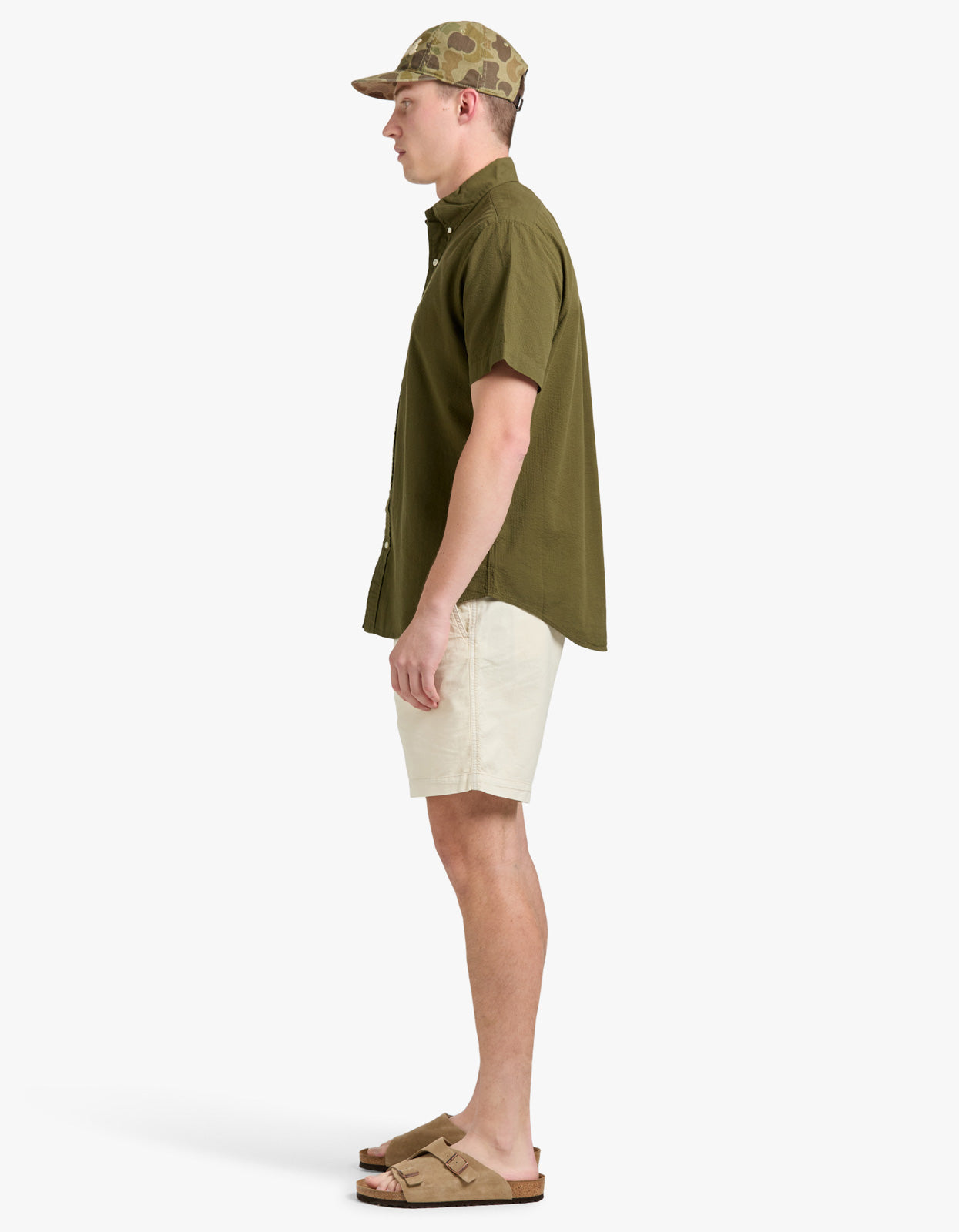 Custom Fit Seersucker Shirt - New Olive