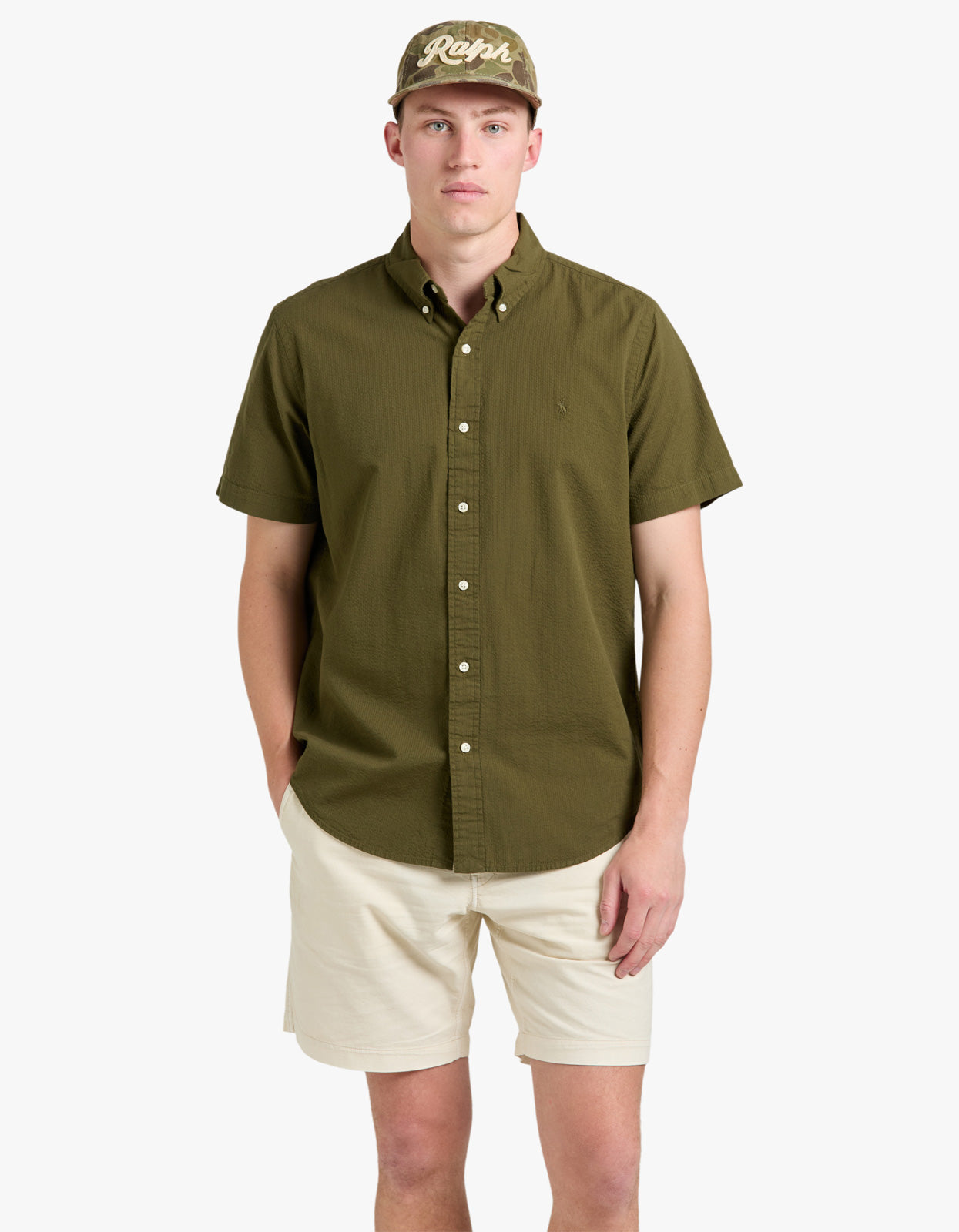 Custom Fit Seersucker Shirt - New Olive