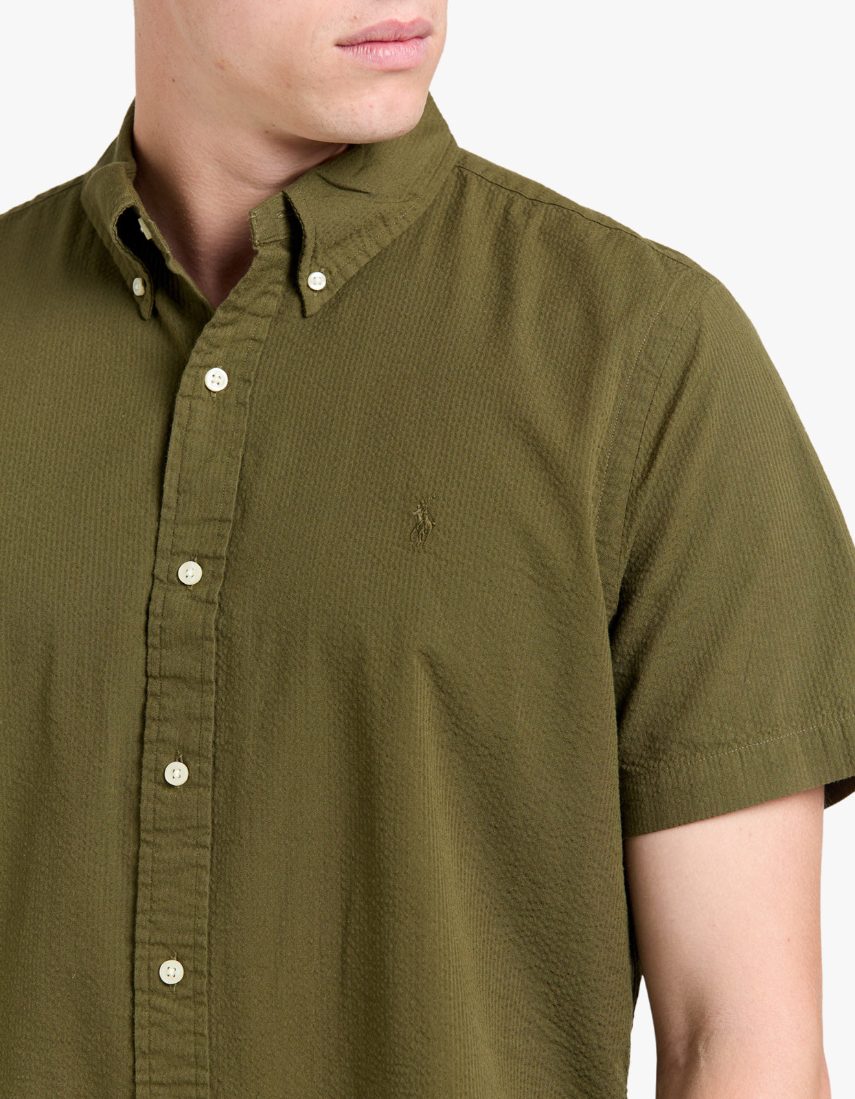 Custom Fit Seersucker Shirt - New Olive