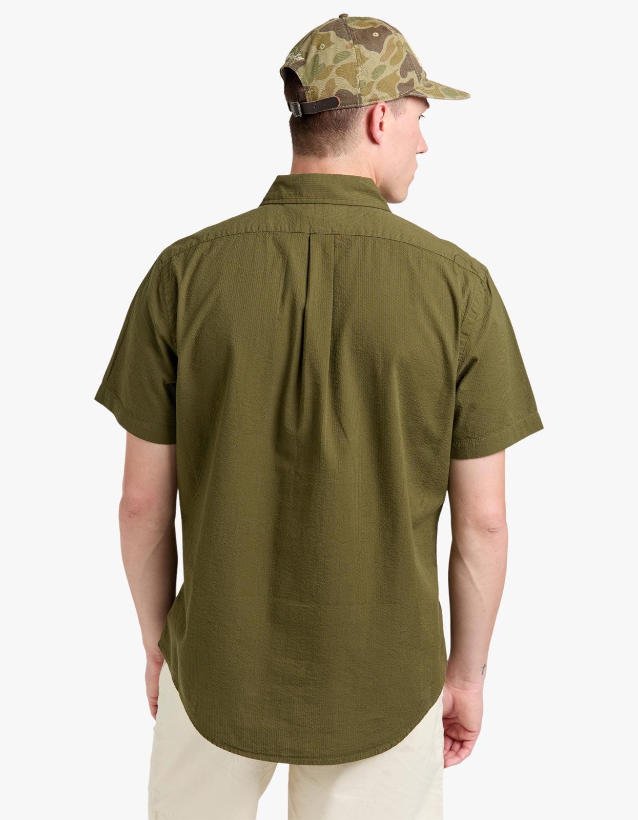 Custom Fit Seersucker Shirt - New Olive