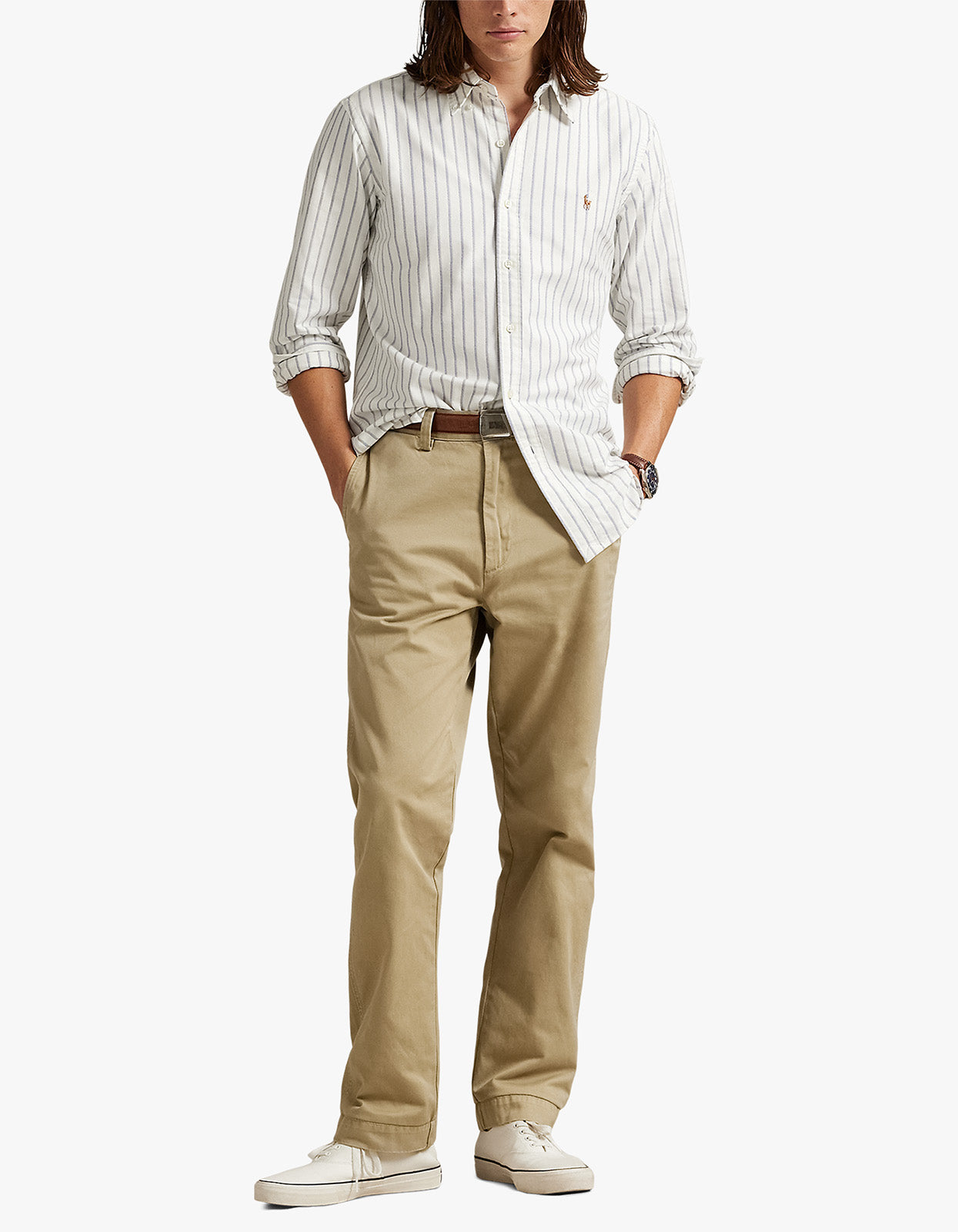 Custom Fit Long Sleeve Sport Shirt - 6832E White Blue Multi