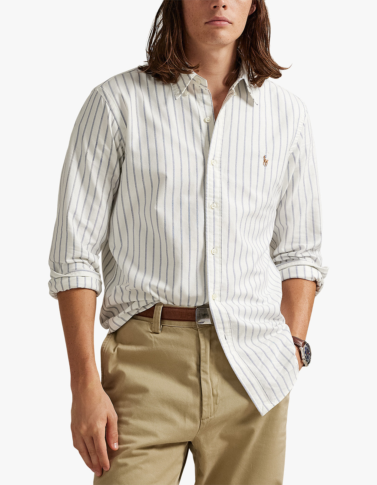 Custom Fit Long Sleeve Sport Shirt - 6832E White Blue Multi