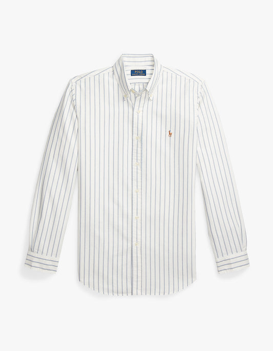 Custom Fit Long Sleeve Sport Shirt - 6832E White Blue Multi