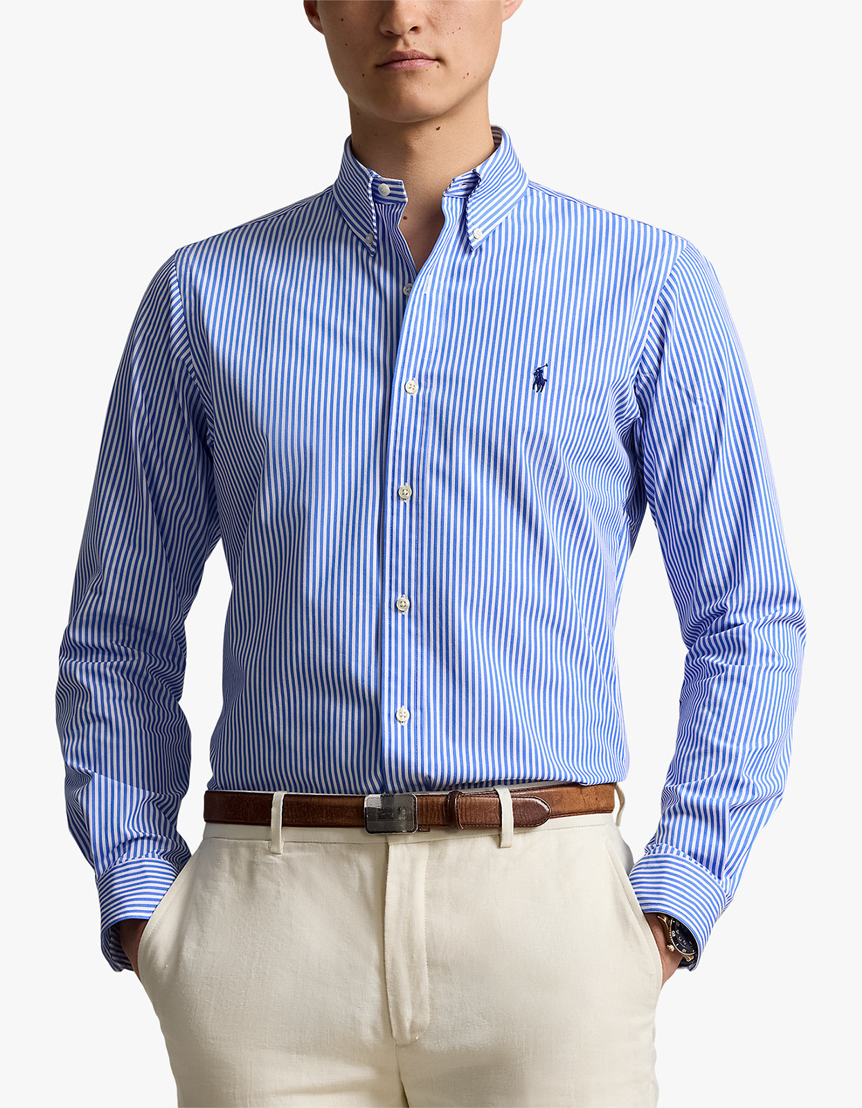 Long Sleeve Sport Shirt - 4655H Light Blue/White