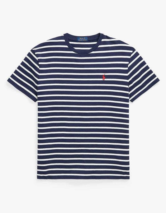 Custom Slim Fit Striped Jersey T Shirt - Newport Navy/White