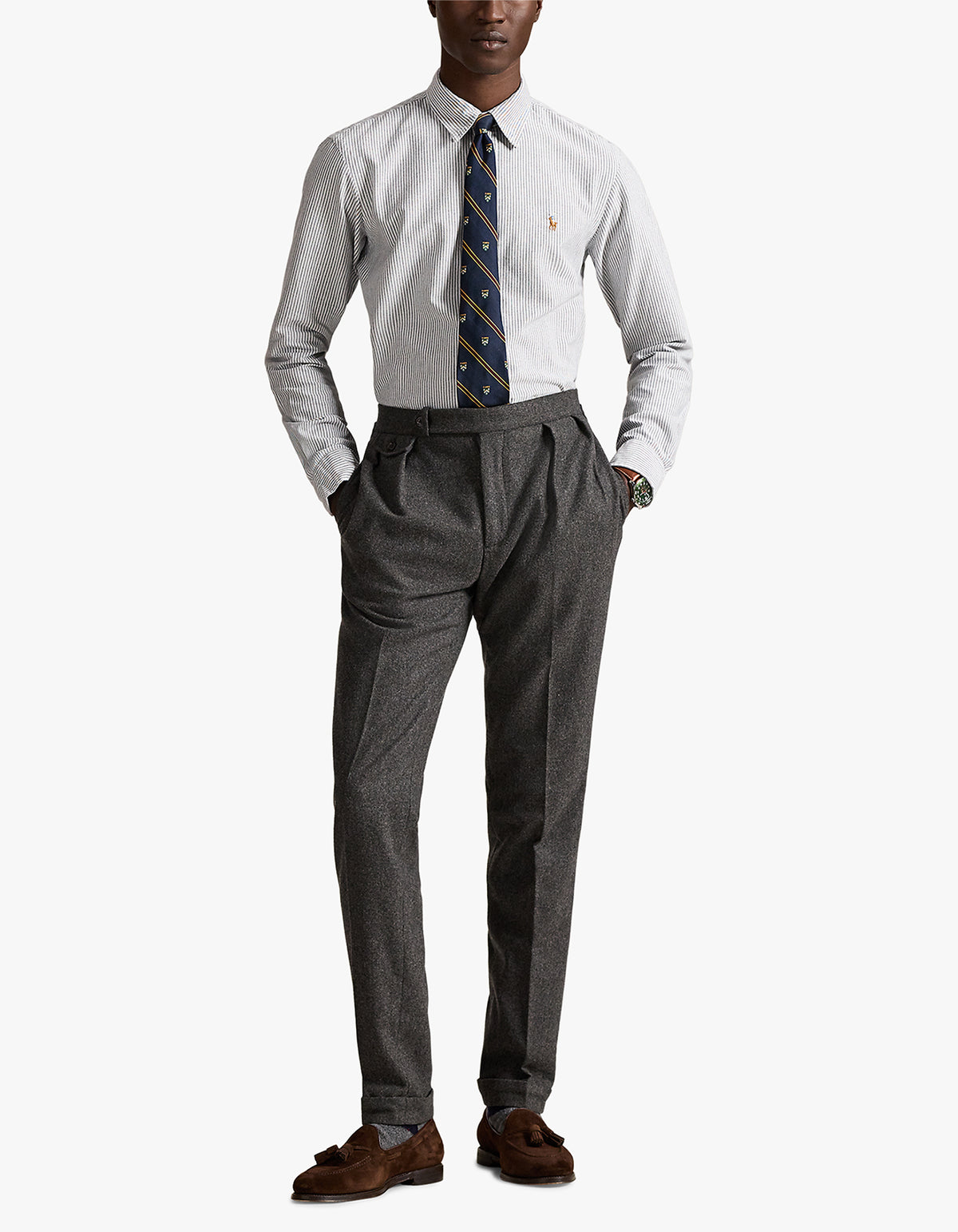 Custom Fit Striped Oxford Shirt - 6636O Slate/White