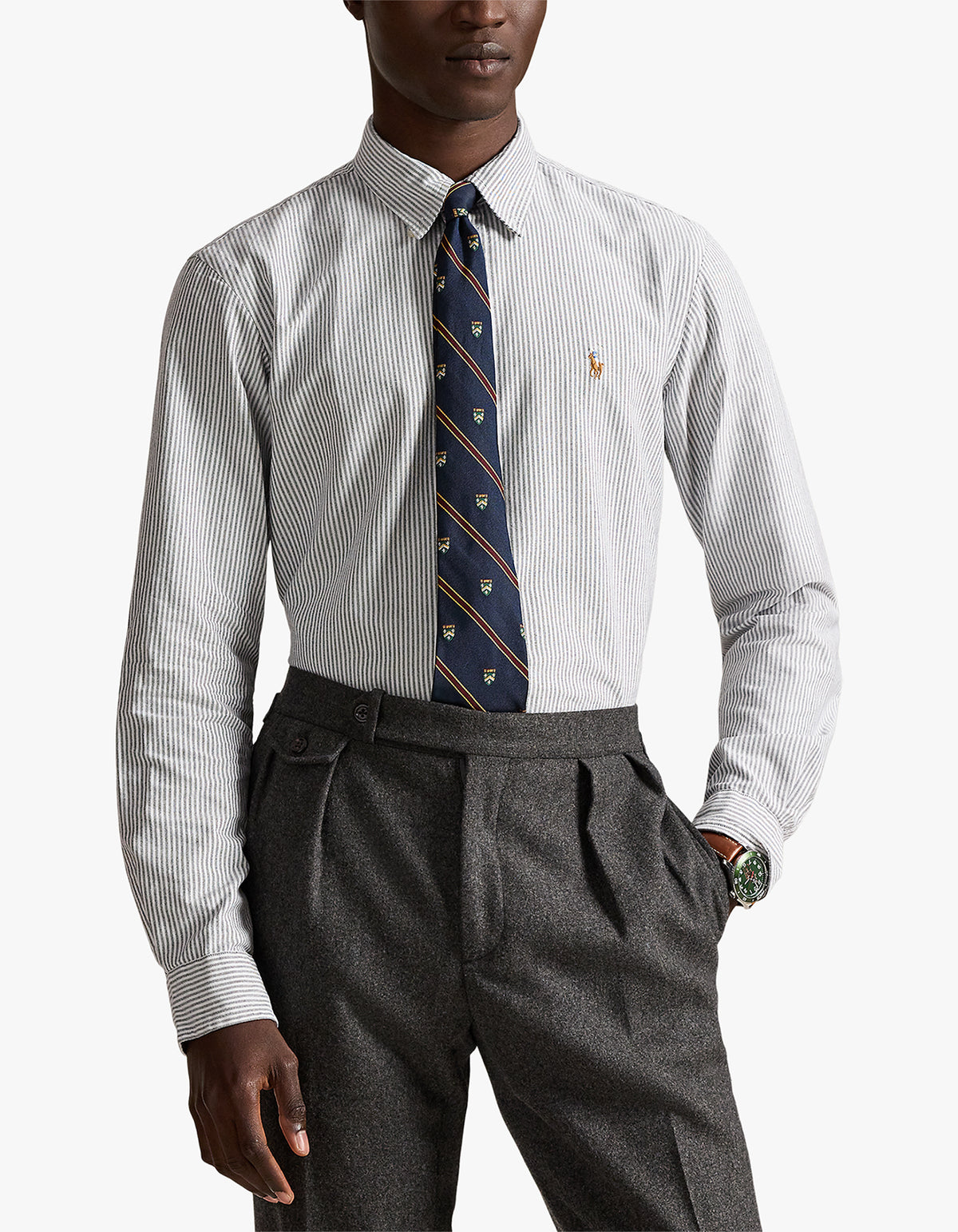 Custom Fit Striped Oxford Shirt - 6636O Slate/White