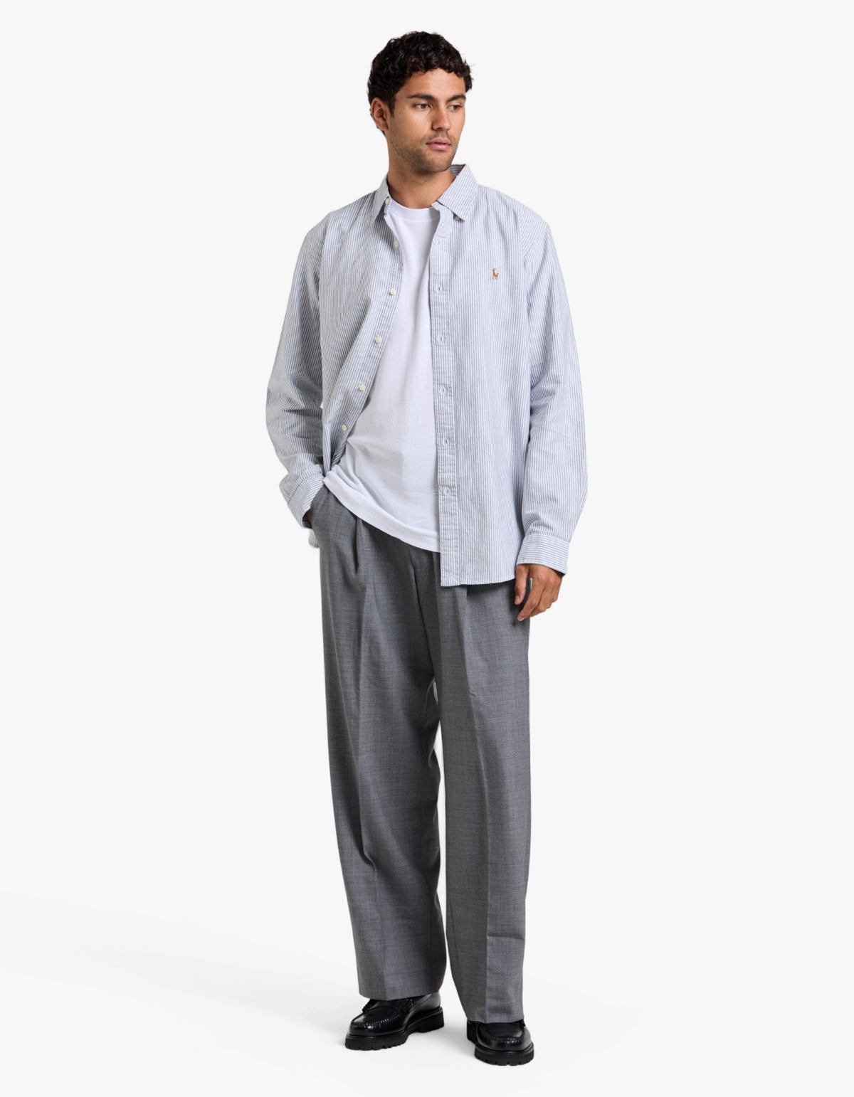 Custom Fit Striped Oxford Shirt - 6636O Slate/White