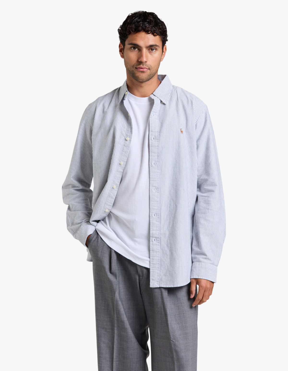 Custom Fit Striped Oxford Shirt - 6636O Slate/White