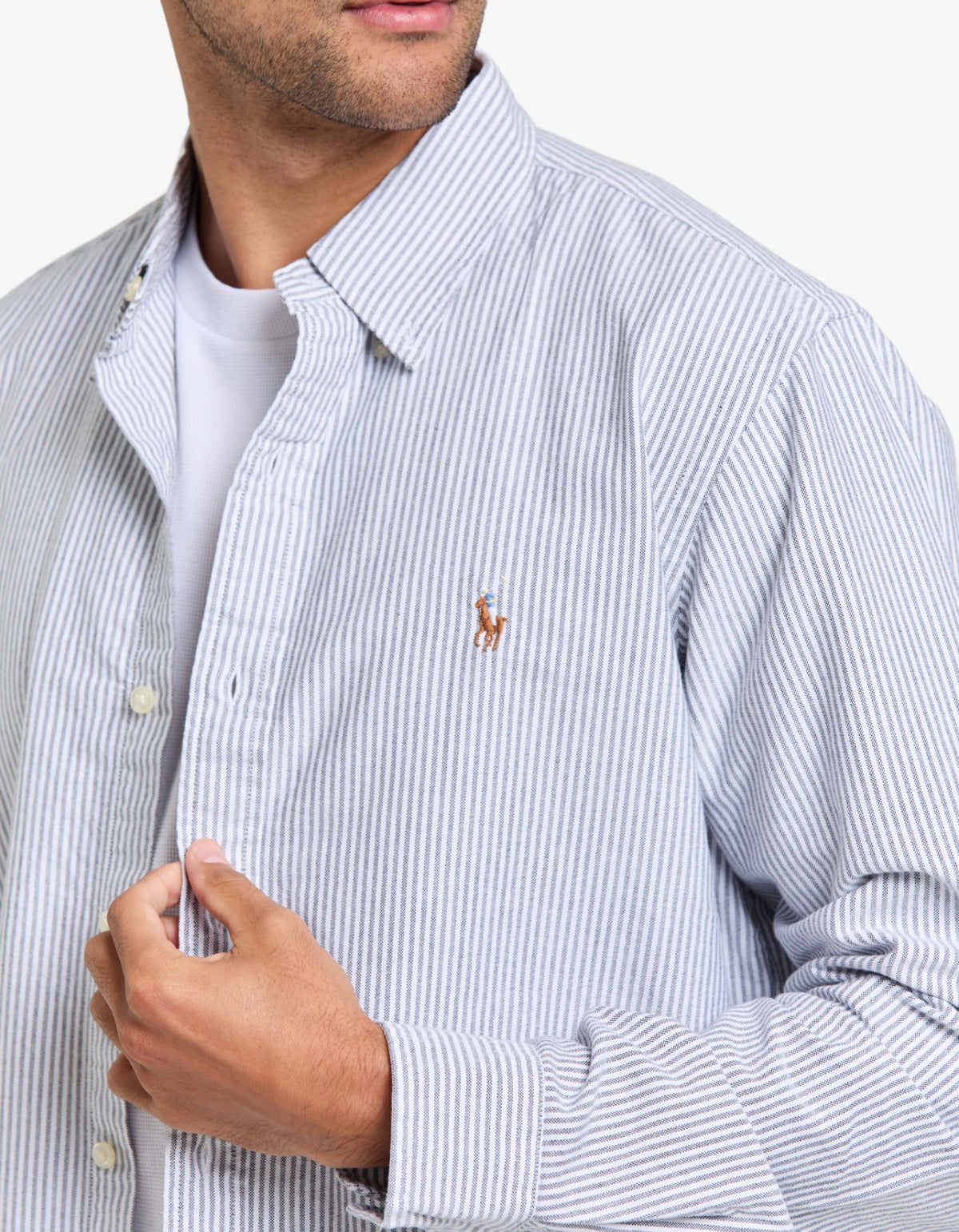 Custom Fit Striped Oxford Shirt - 6636O Slate/White