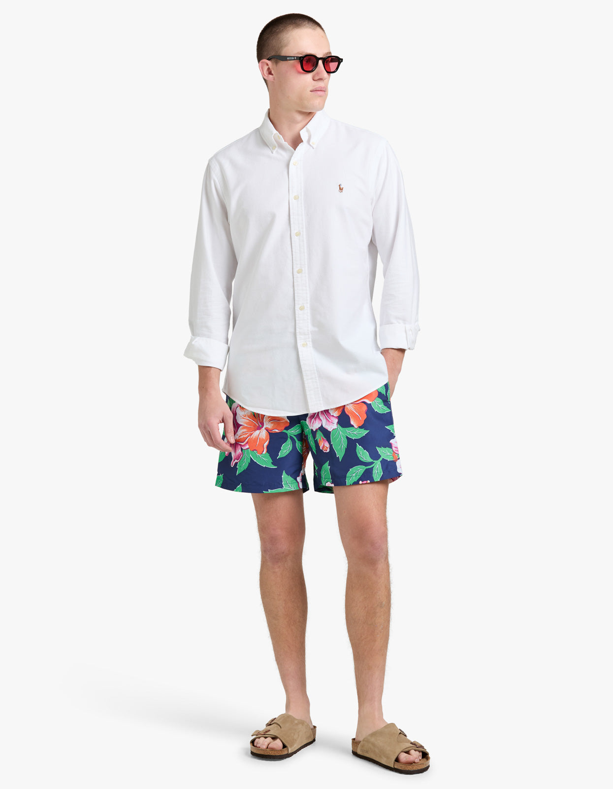 5.75 Inch Traveler Classic Swim Trunk - Iconic Hibiscus Navy