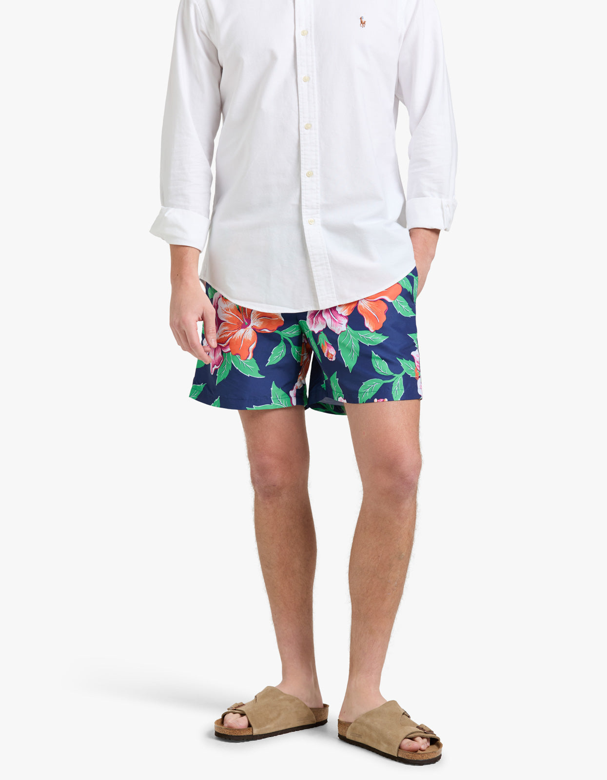 5.75 Inch Traveler Classic Swim Trunk - Iconic Hibiscus Navy