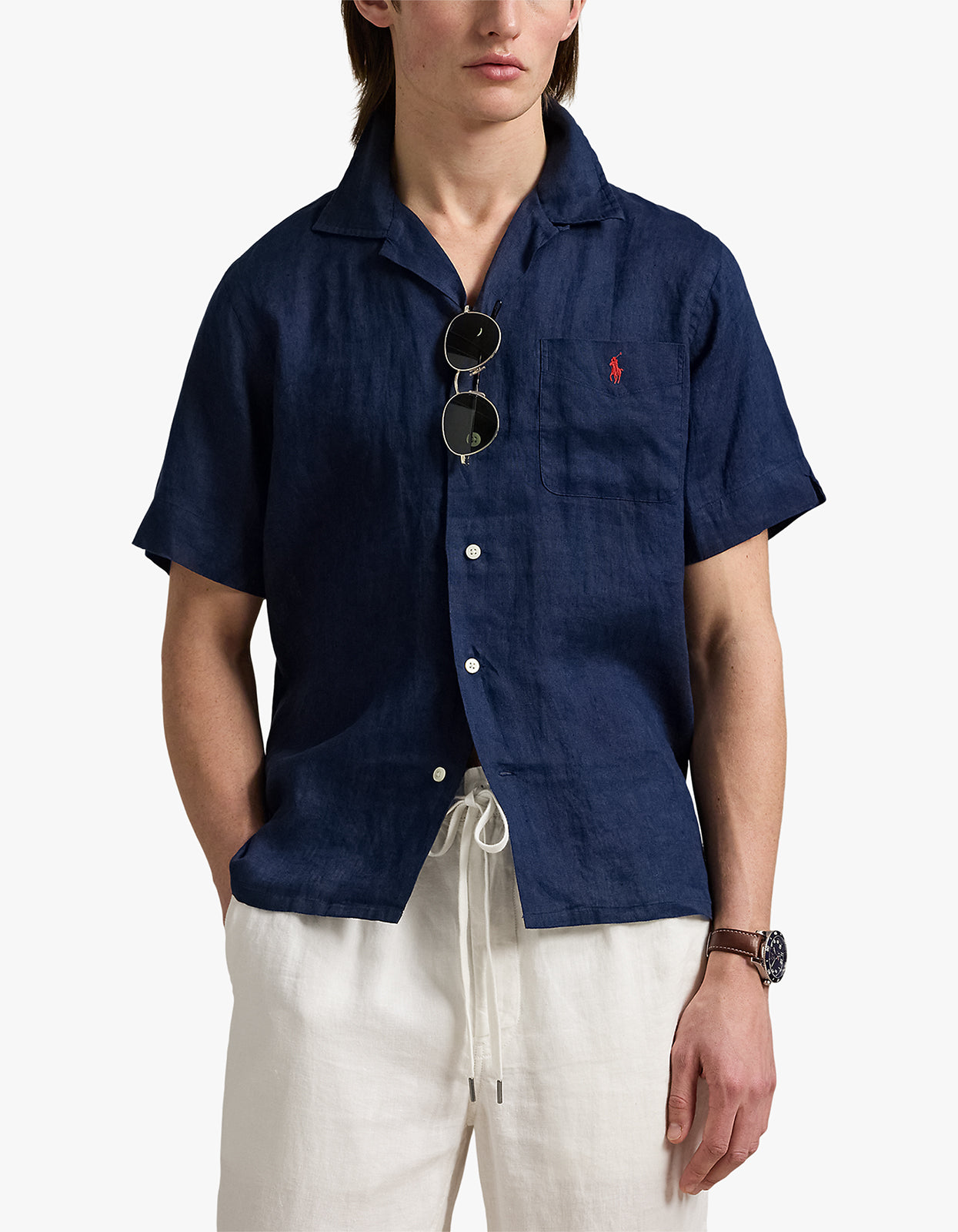 Classic Fit Linen Camp Shirt - Newport Navy