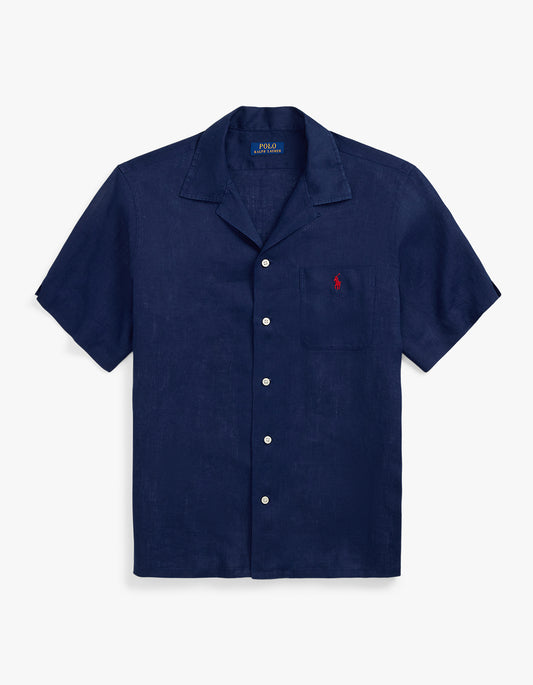 Classic Fit Linen Camp Shirt - Newport Navy