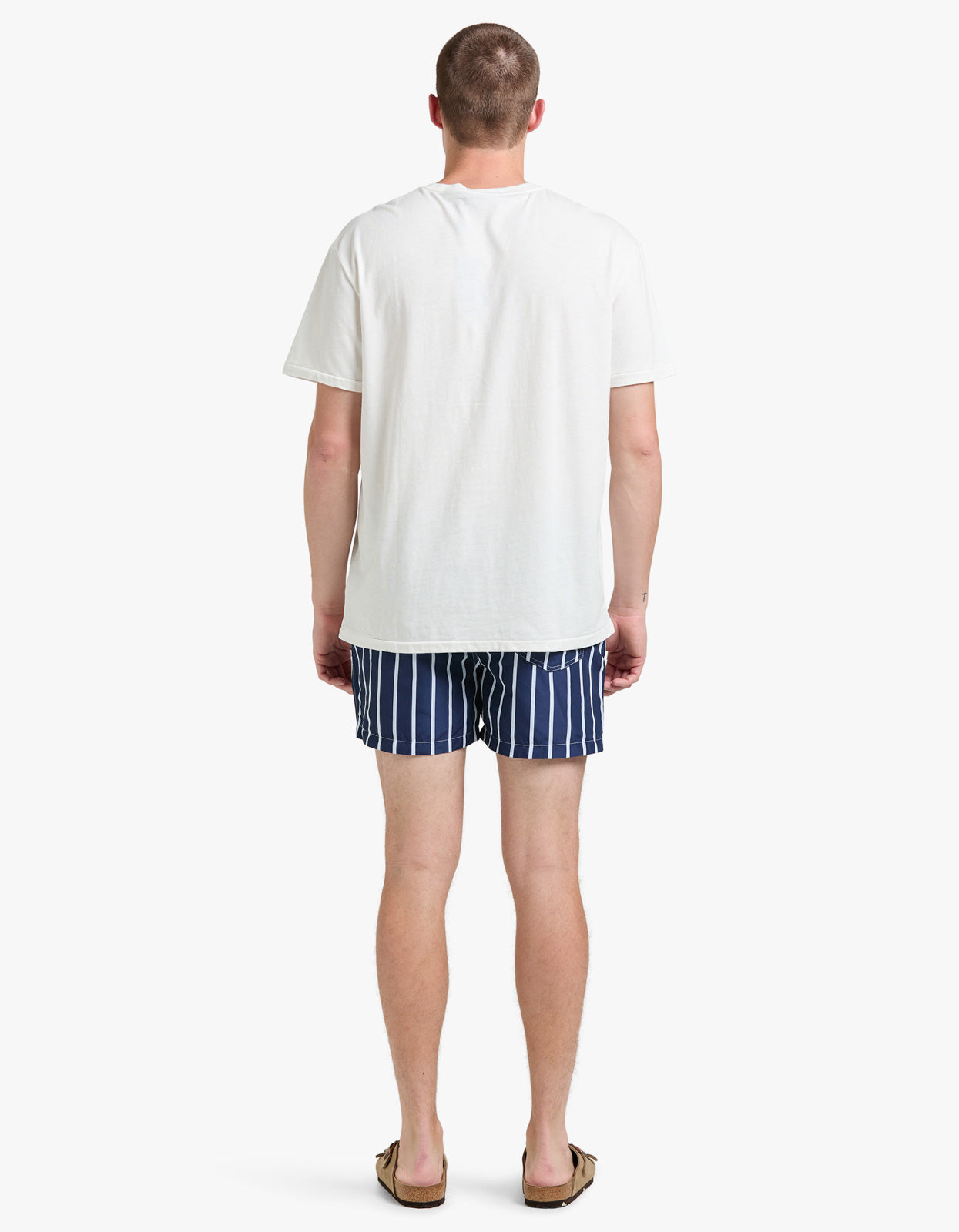 4.5 Inch Traveler Slim Fit Swim Trunk - Navy Vertical Wide Stripe